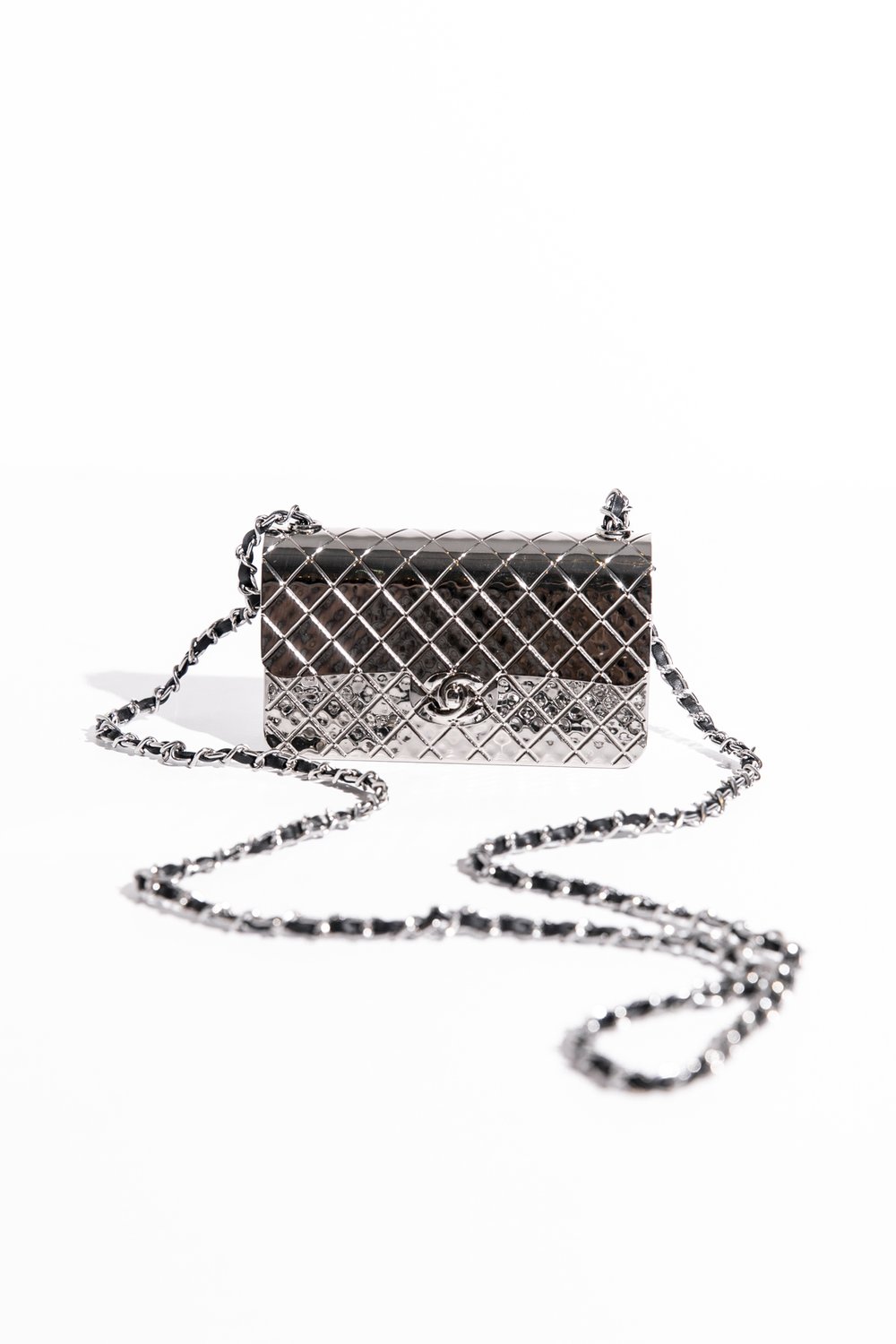 CHANEL Cruise 2022 Rare Silver Metal Quilted Mini Flap Bag — MOSS Designer  Consignment