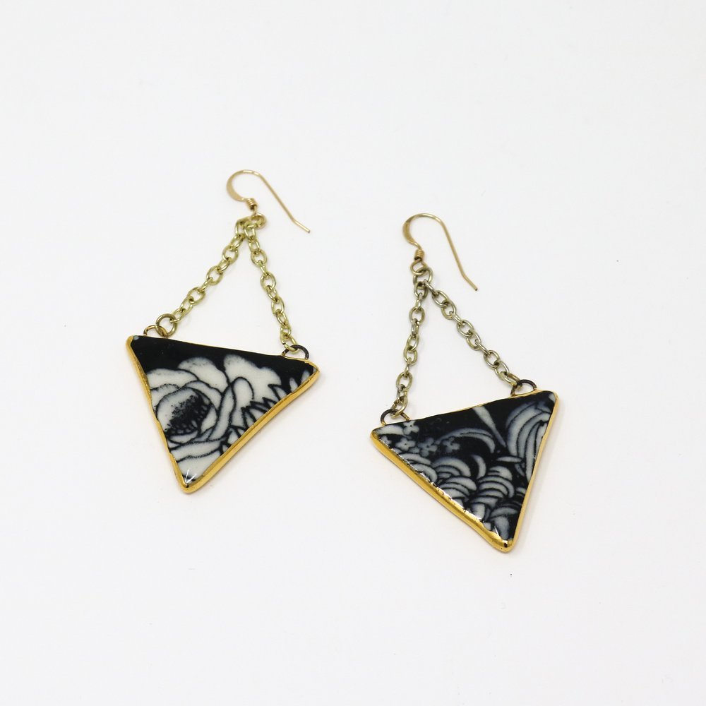 Jess Palmer Black and White Print Triangle Earrings