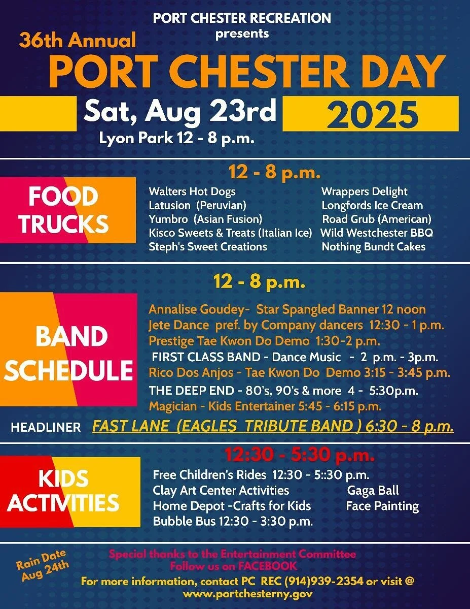 Ways to Celebrate Port Chester Community with Clay Art Center! 

Join us today, Saturday, August 23rd, at Lyon Park from 12-8pm for a day of fun and a celebration of all that Port Chester has to offer! Enjoy food trucks galore, live music and dance, 