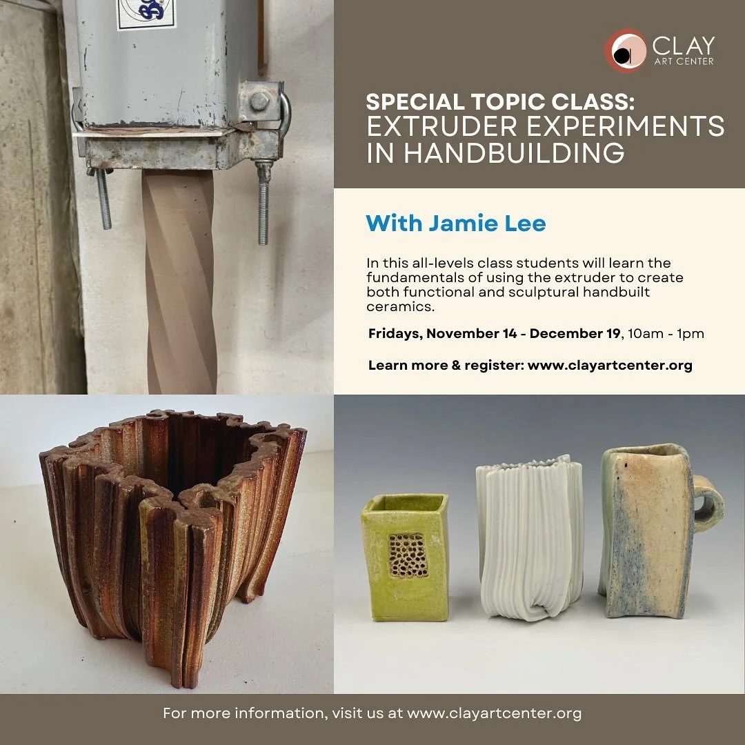 The clay extruder is often overlooked in the studio as one of the most versatile tools in ceramics making! Now is your chance to learn how to utilize the extruder to level up your handbuilt functional and sculptural projects in this all-levels class.