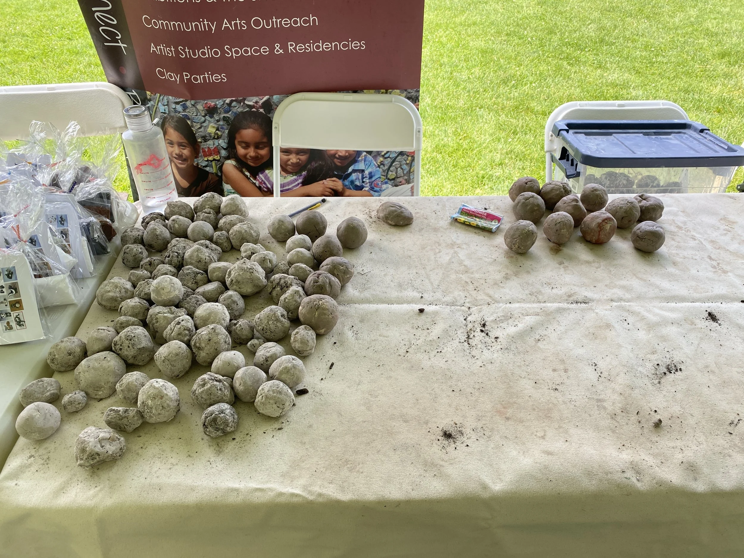 Large pile of seed bombs at the table
