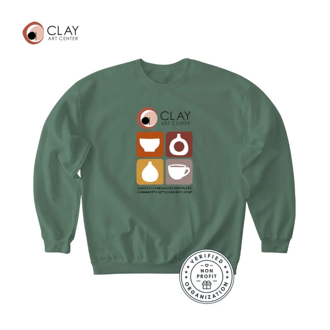 Stay stylish and support your favorite nonprofit ceramic arts organization at the same time! From essential studio wear like aprons to hoodies and sweatshirts that will keep you snug this winter, Clay Art Center has what you need. Designs featuring k