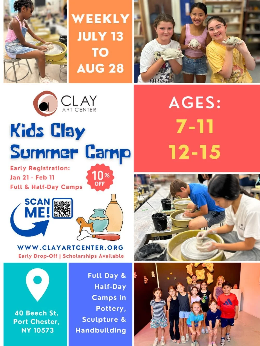 ☀️ Summer Camps at Clay Art Center

Calling all creative kids and teens! Join Clay Art Center for a summer of hands-on fun, where you&rsquo;ll learn to sculpt, spin, glaze, and fire your own ceramic masterpieces in our award-winning summer camps!

Ag