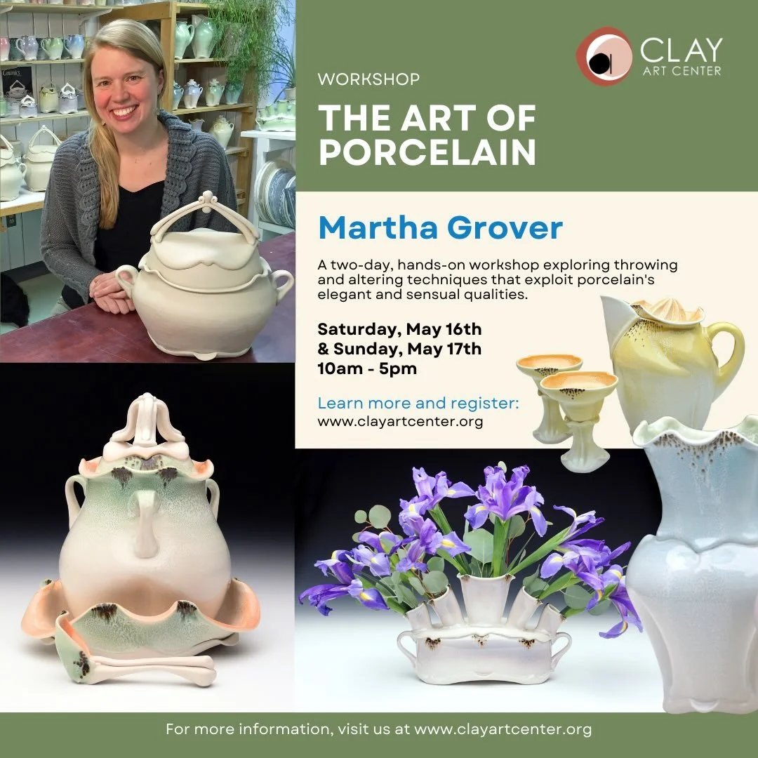 The Art of Porcelain: Martha Grover

Clay Art Center is pleased to announce a two-day, hands-on workshop with Martha Grover. Taking place on Saturday, May 16th &amp; Sunday, May 17th from 10:00 AM - 5:00 PM, students taking The Art of Porcelain will 
