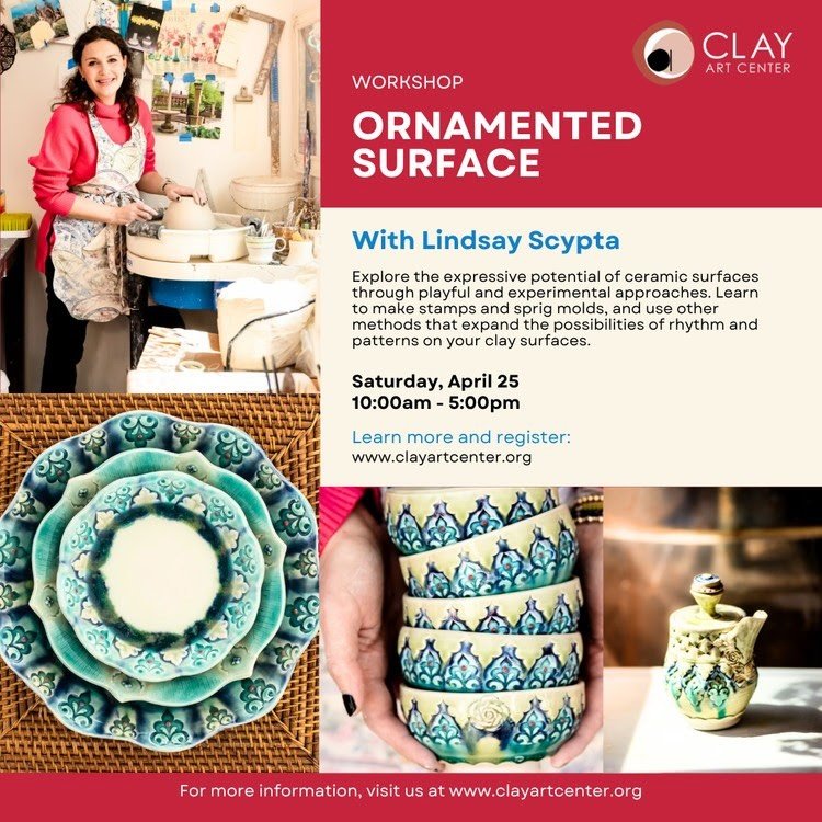 Clay Art Center has some terrific hands-on workshop opportunities for you this spring! Develop your clay voice through explorations in surface embellishments, narrative sculptures, or expanding your porcelain throwing techniques. Learn more and regis