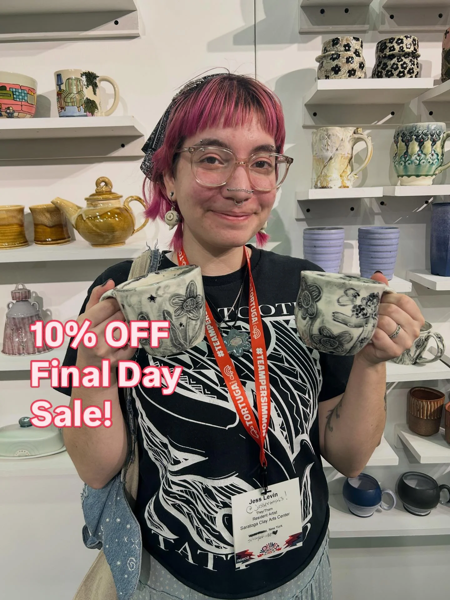 FLASH SALE AT CLAY ART CENTER GALLERY EXPO BOOTH!!!

Now through 4pm get an automatic 10% off! 

Hurry, that piece you saw won&rsquo;t be there much longer!

Booth GE8 @nceca

Image: Jess Levin (new mugs on display)

#Sale #Discount #nceca #Ceramics 