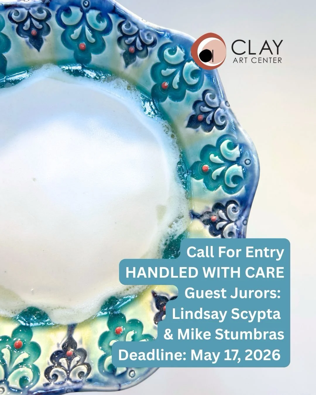 Deadline approaching! Call For Entry Opportunity For Artists at Clay Art Center

Clay Art Center is happy to announce a Call for Entry to Handled with Care, the fourth annual Functional Fall exhibition series at Clay Art Center Gallery. This juried e