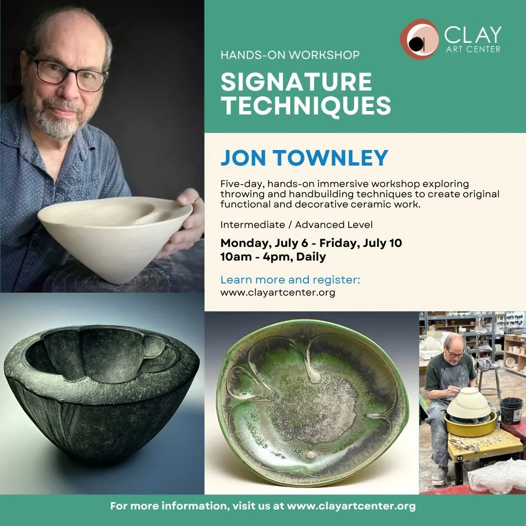 NEW! Clay Art Center is excited to present a five-day, hands-on immersive workshop this summer with artist and instructor Jon Townley. 

This Intermediate / Advanced Level &ldquo;Signature Techniques&rdquo; workshop takes place 10am-4pm daily from Mo