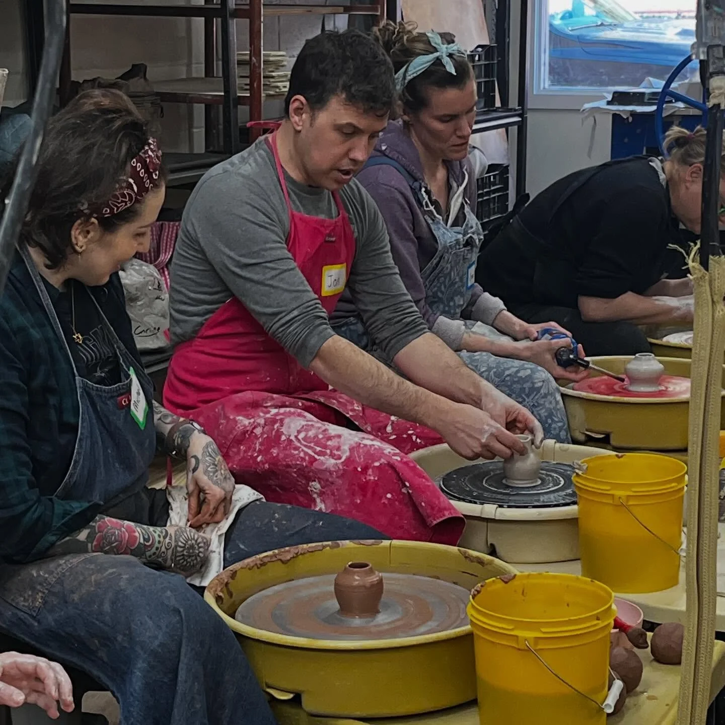Today Clay Art Center welcomed artist and instructor Jon Puzzuoli for a workshop focused on creating miniature forms on the wheel. Students have been getting down to the details on throwing, shaping, trimming, and finishing small-scale vessels, with 