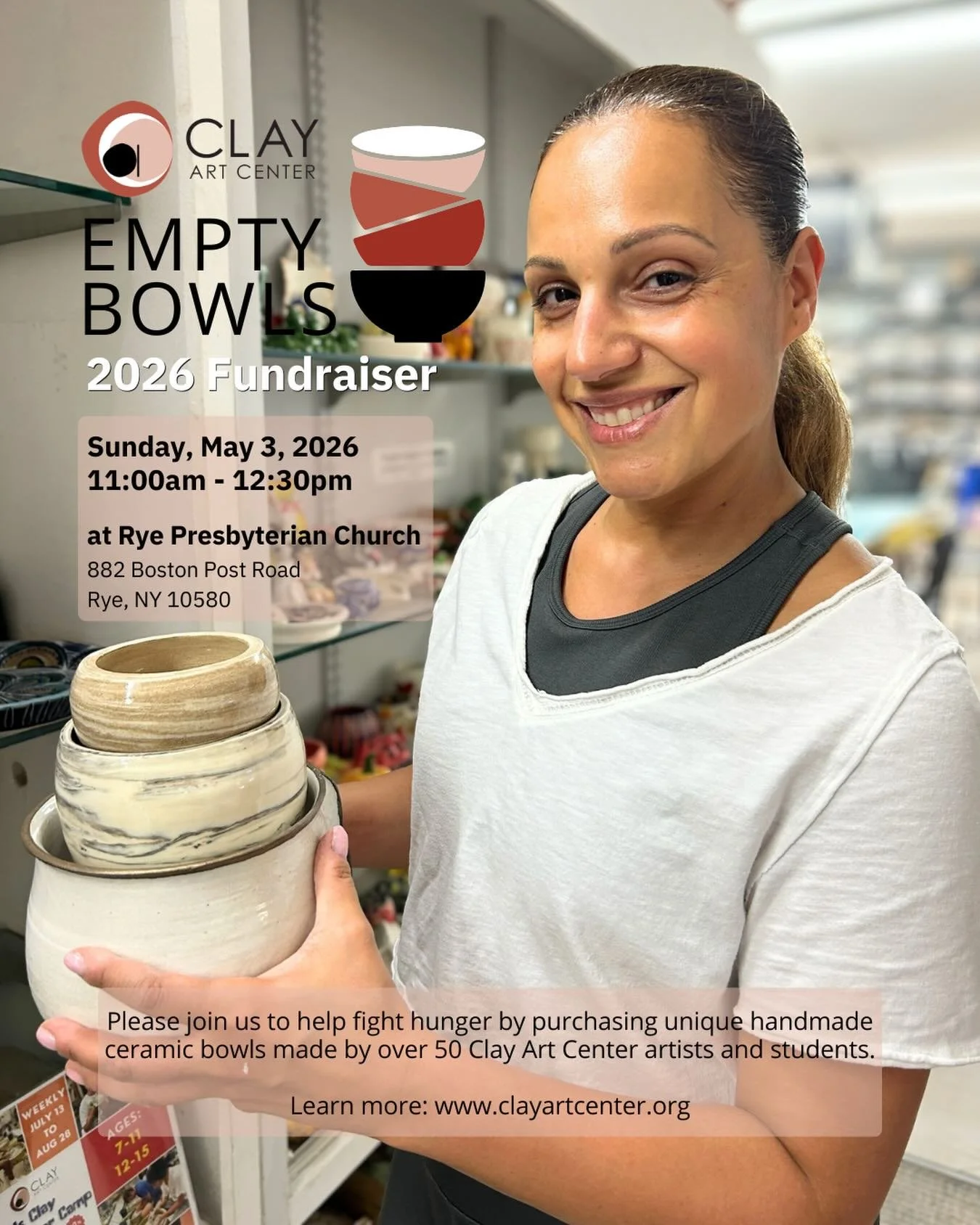For more than 25 years Clay Art Center has mobilized hundreds of community members and artists to create thousands of handmade ceramic bowls. Together, with Rye Presbyterian Church and a host of volunteers, we have raised over $80,000 to date in the 