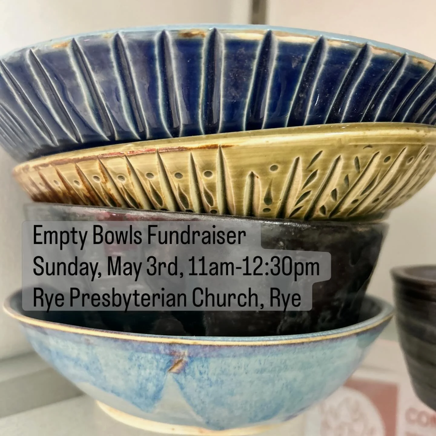 Do you love a good pottery bargain and supporting a great cause? You can do both with Clay Art Center and Rye Presbyterian Church&rsquo;s joint upcoming EMPTY BOWLS fundraising event! 

Join us on Sunday, May 3rd from 11:00am-12:30pm to help fight fo