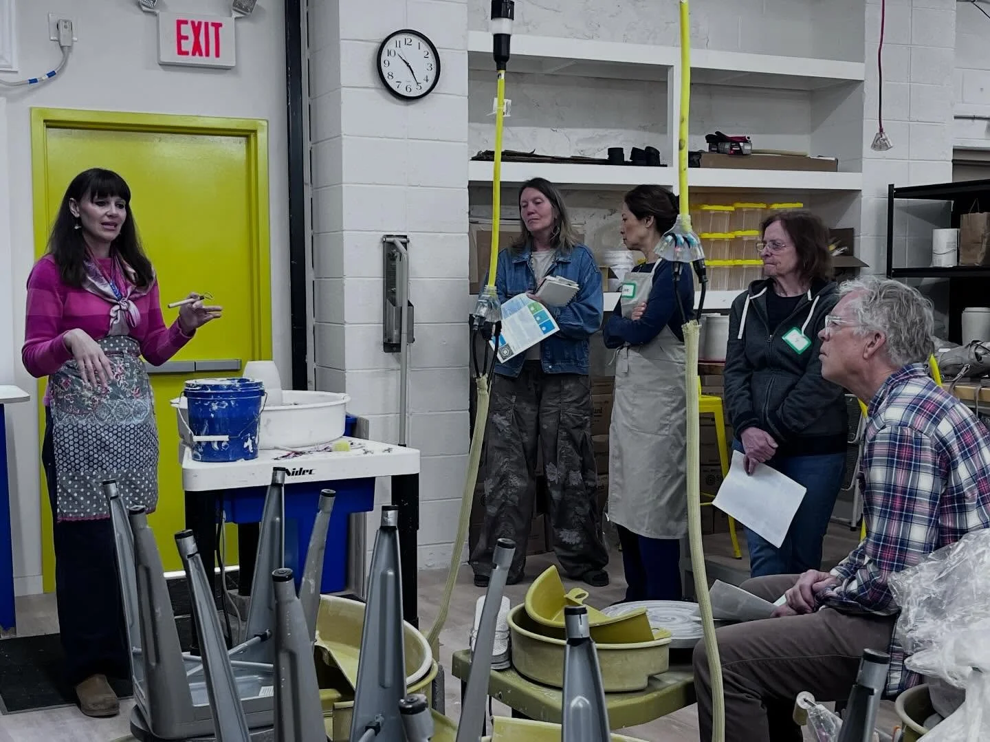Clay Art Center is delighted to welcome former Artist-in-Residence Lindsay Scypta back to the classrooms to teach today&rsquo;s Ornamented Surfaces workshop. Students are busy exploring playful and experimental approaches to ceramic surfaces includin