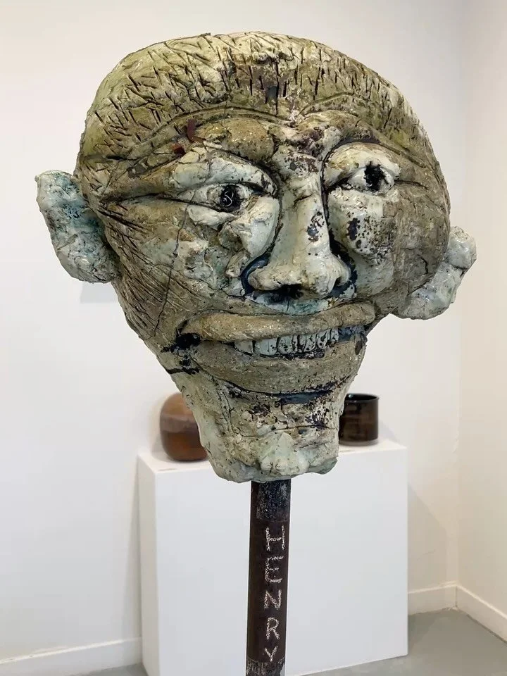 Portrait of Henry Okamoto | Jeff Schlanger 
Glazed Stoneware, Stainless Steel Wire, Steel, Granite, Concrete, Ceramic Plate by Henry Okamoto
Year: 1972

In 2022, Clay Art Center Gallery presented Homage to Henry, an intimate exhibition of functional 