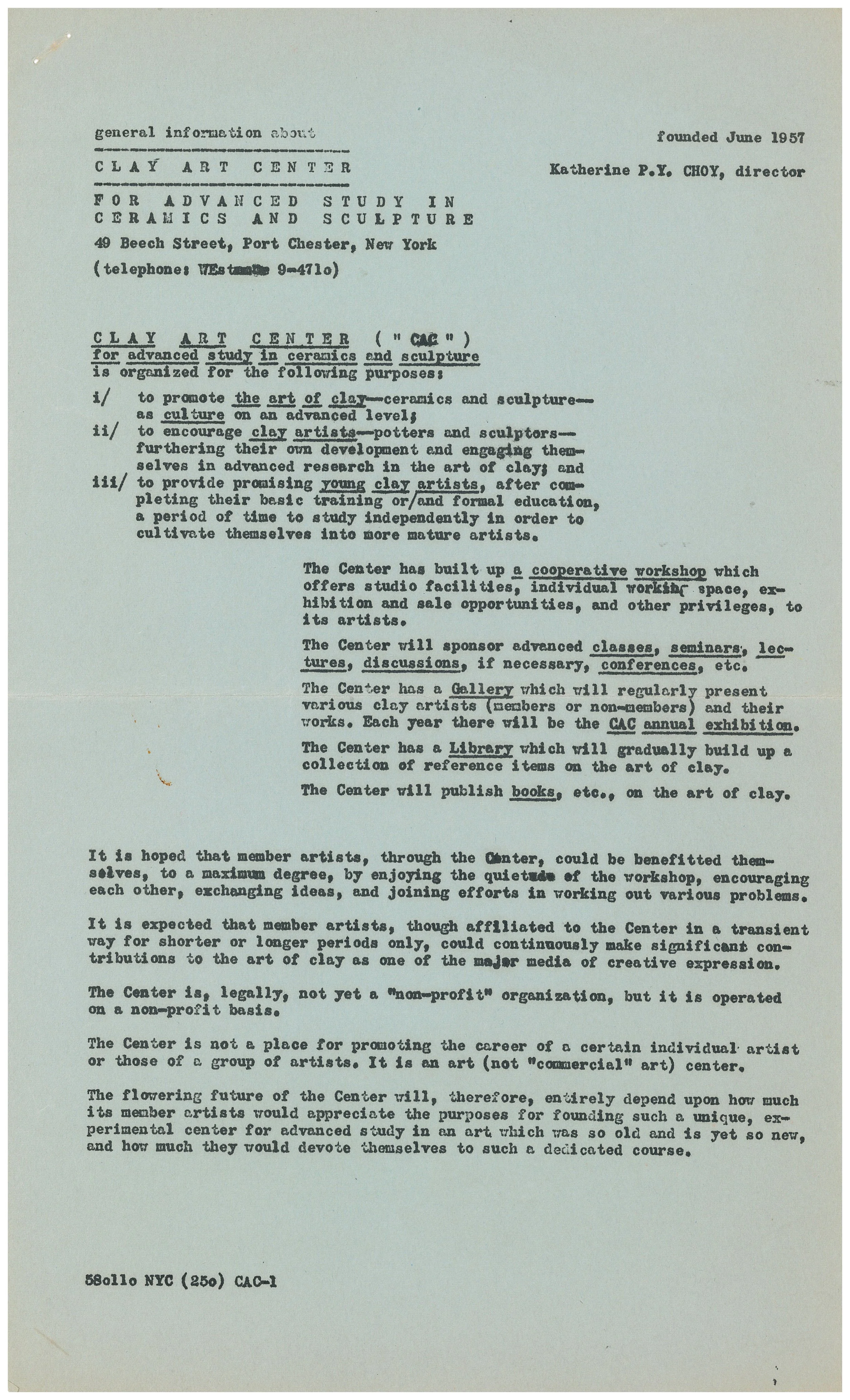 Clay Art Center Charter, 1957