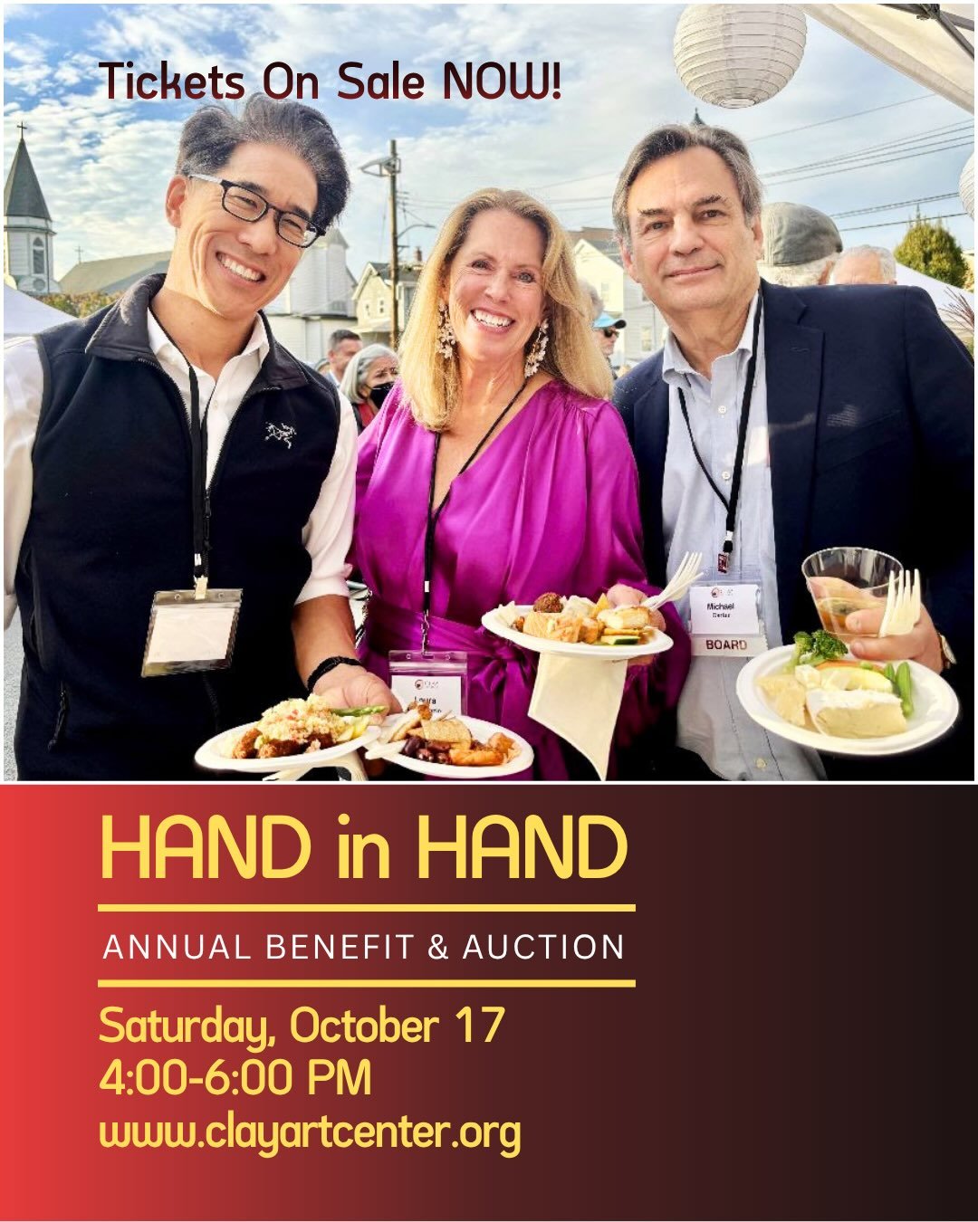 In just two days, we&rsquo;ll come together to celebrate clay and community at our Hand in Hand Benefit and Auction! Join us outdoors at Clay Art Center on Saturday, October 17, from 4:00&ndash;6:00 PM for an afternoon of music, delicious food, and, 