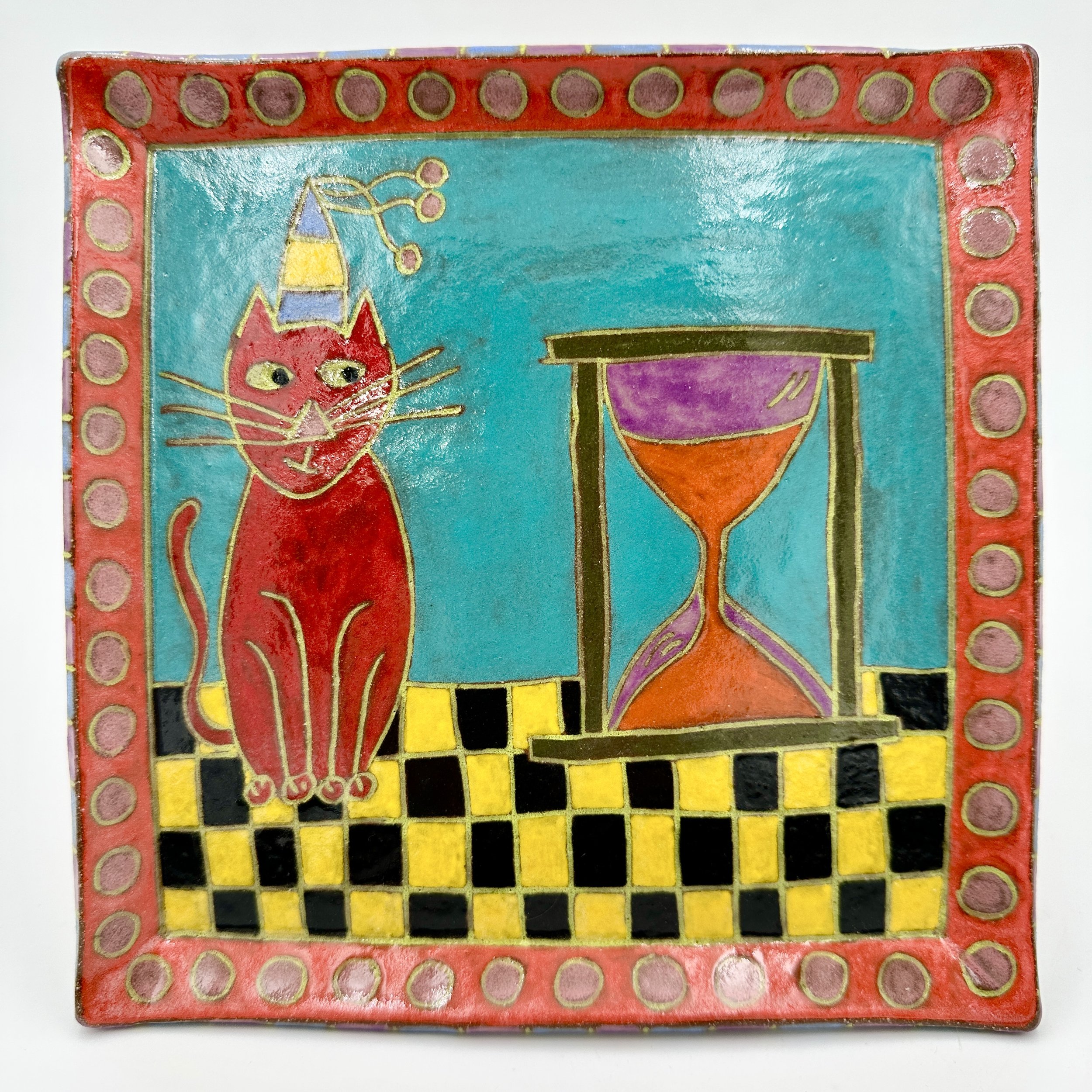 Mara Gross Red Cat with Hourglass Plate