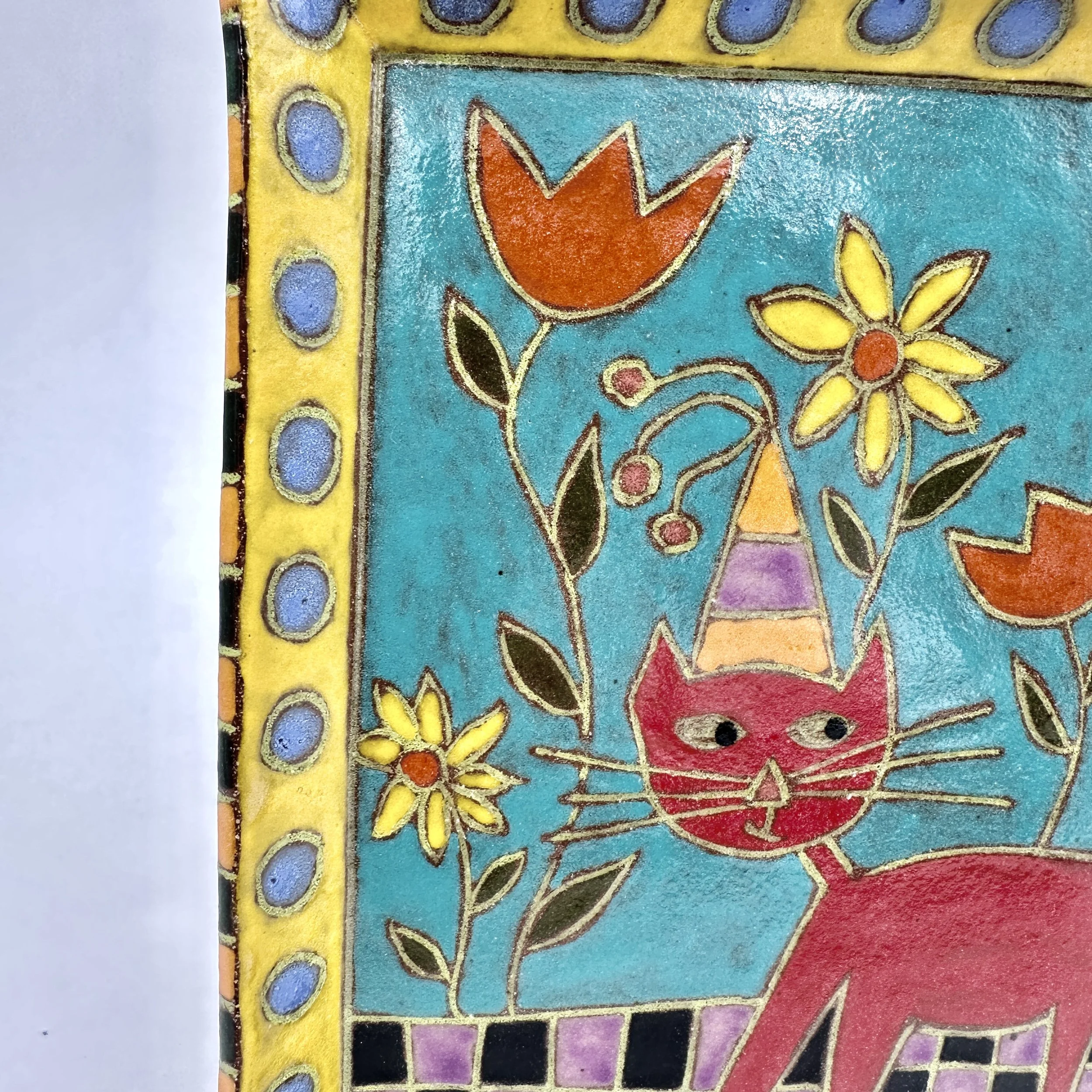 Red Cat Walking through Flowers Yellow Frame edge.JPG