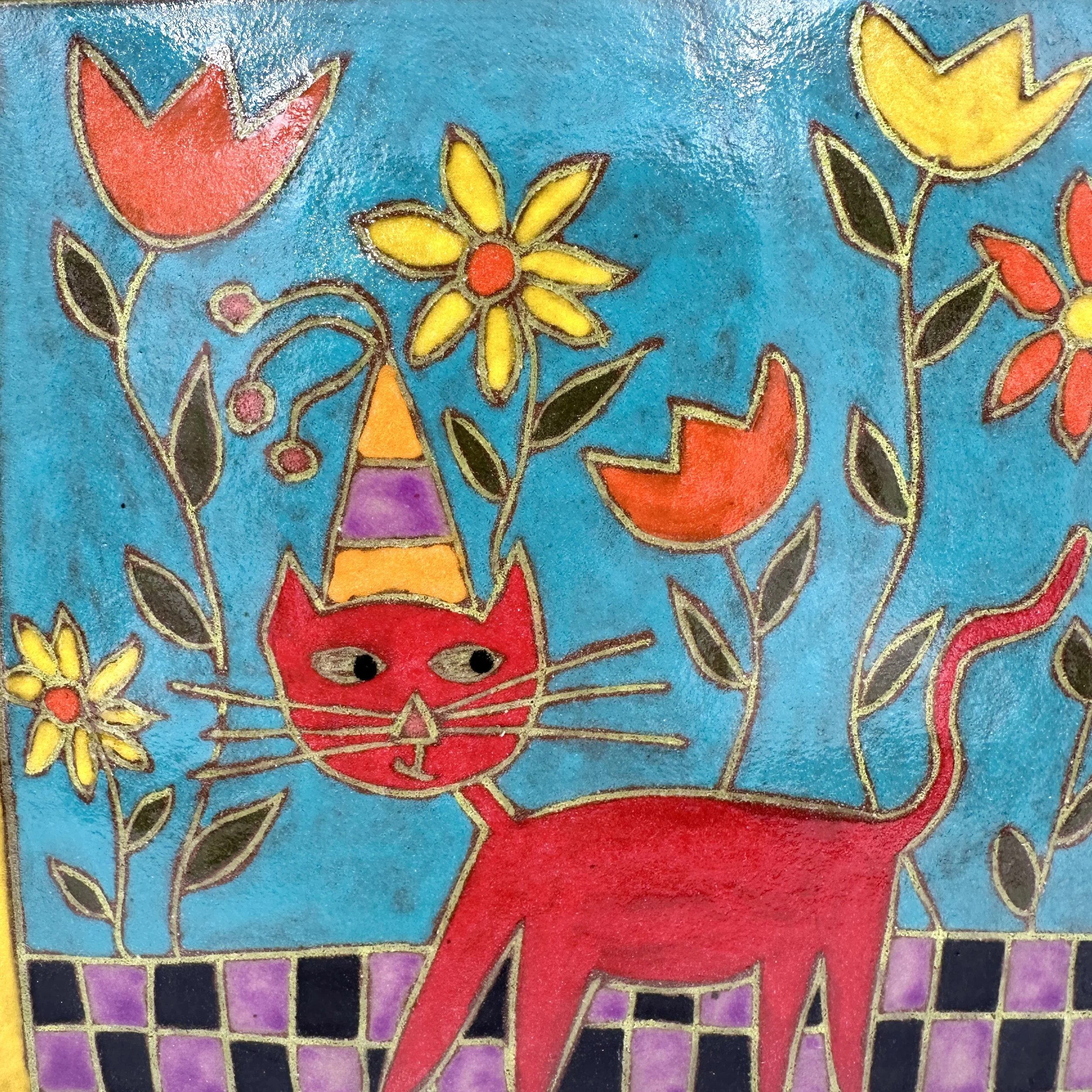 Red Cat Walking through Flowers Yellow Frame Close Up.JPG