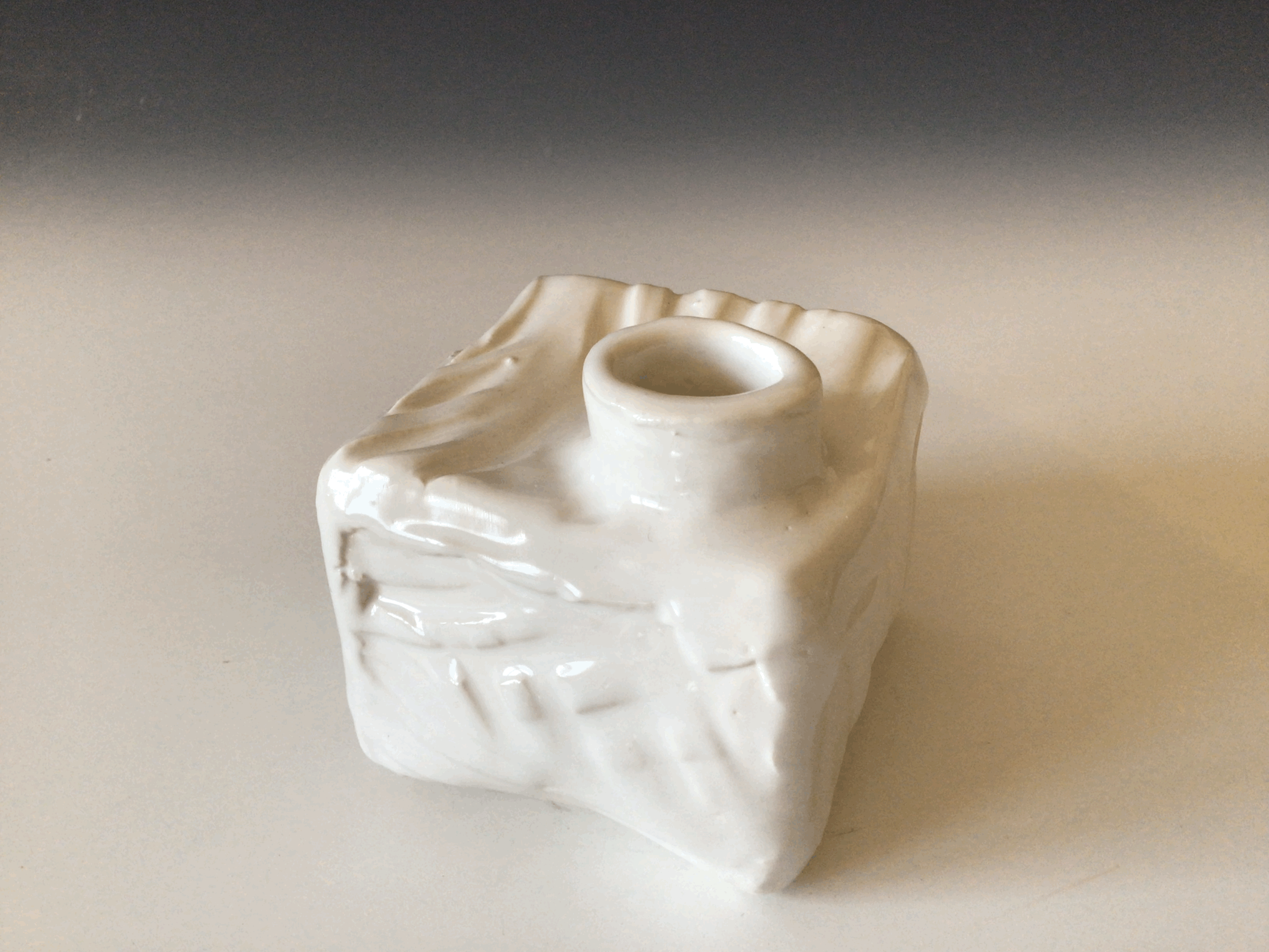 Helayne Friedland Square white bud vase with impressed pattern