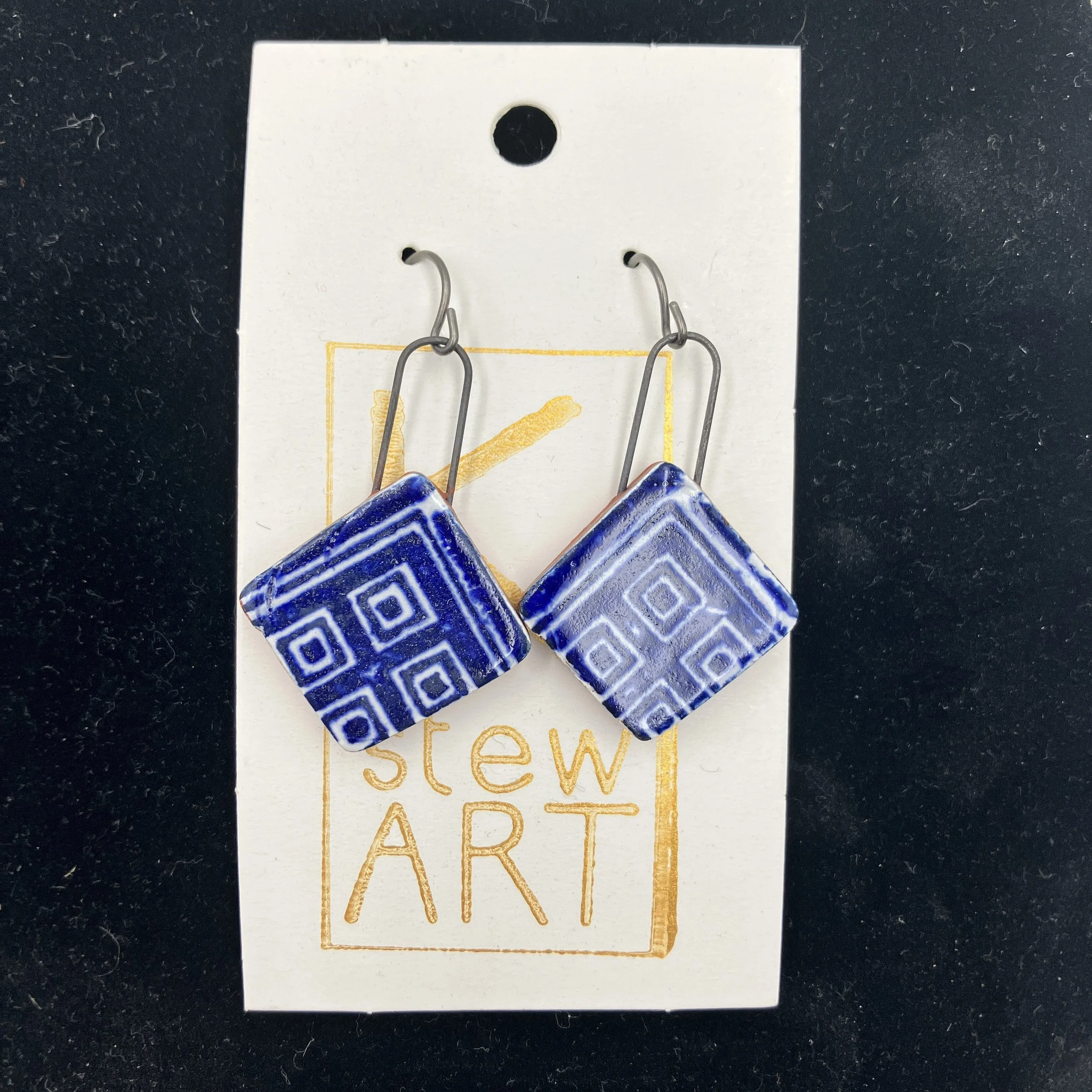 Kelli Stewart Blue and White Square Earrings