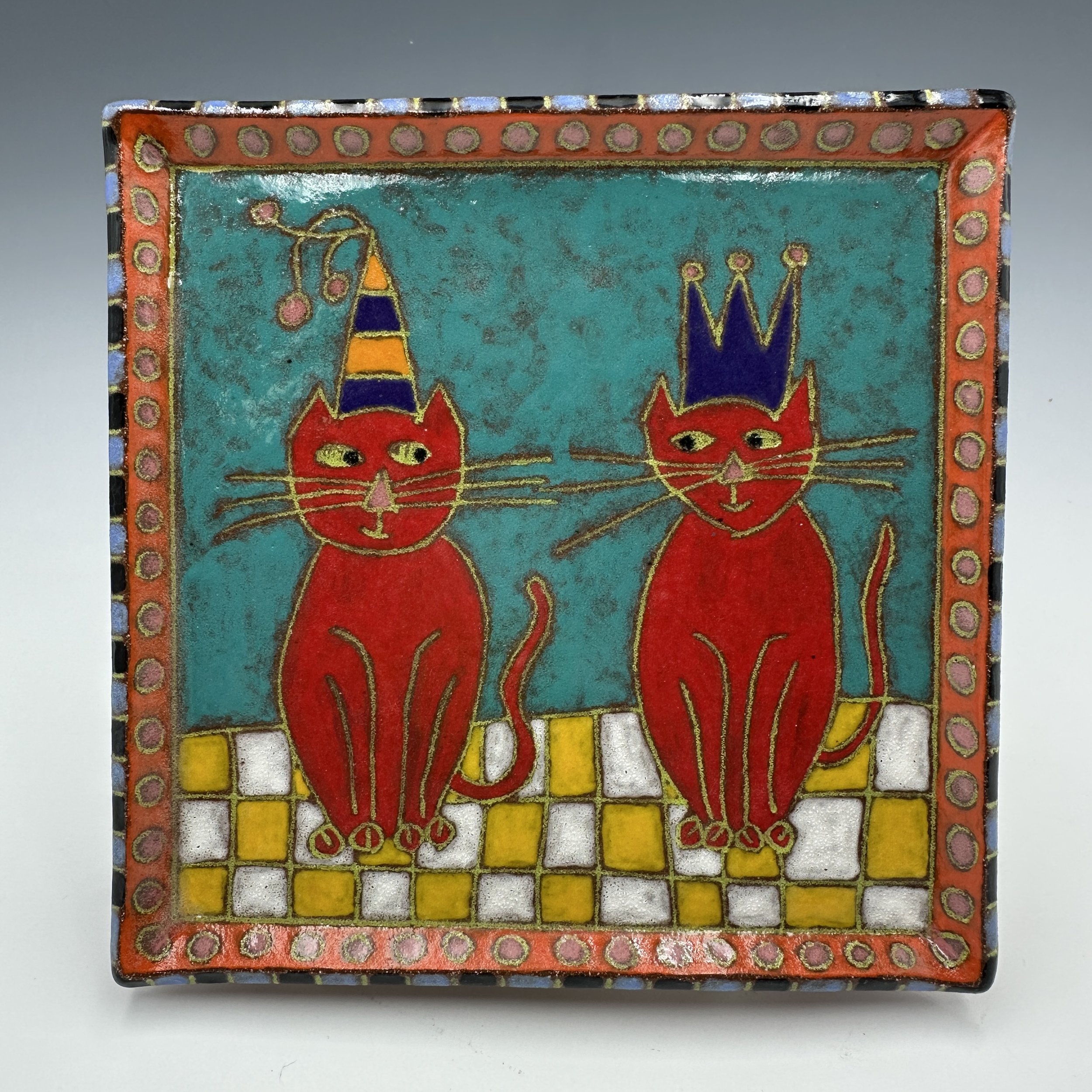 Mara Gross Two Red Cats Together Plate