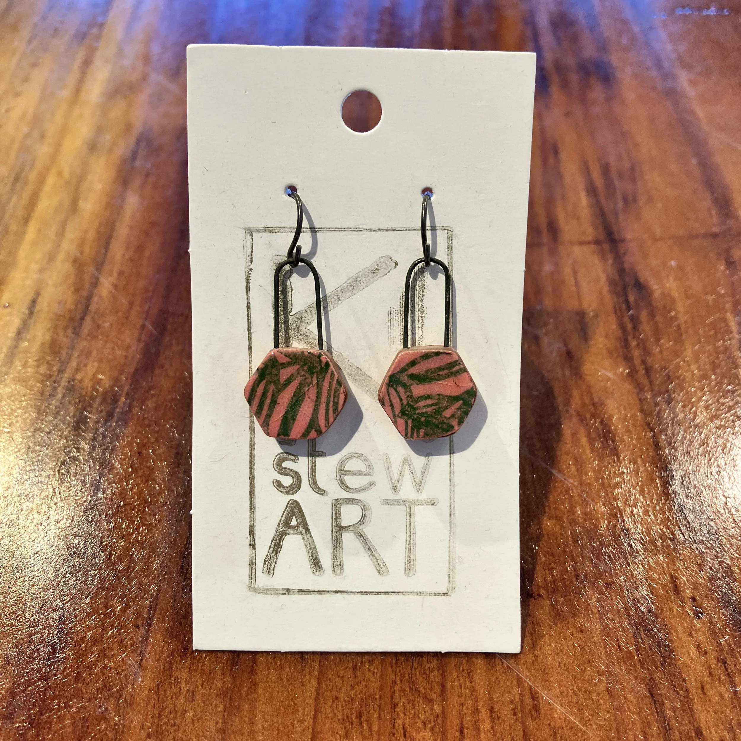 Kelli Stewart Small Pink and Green Earrings