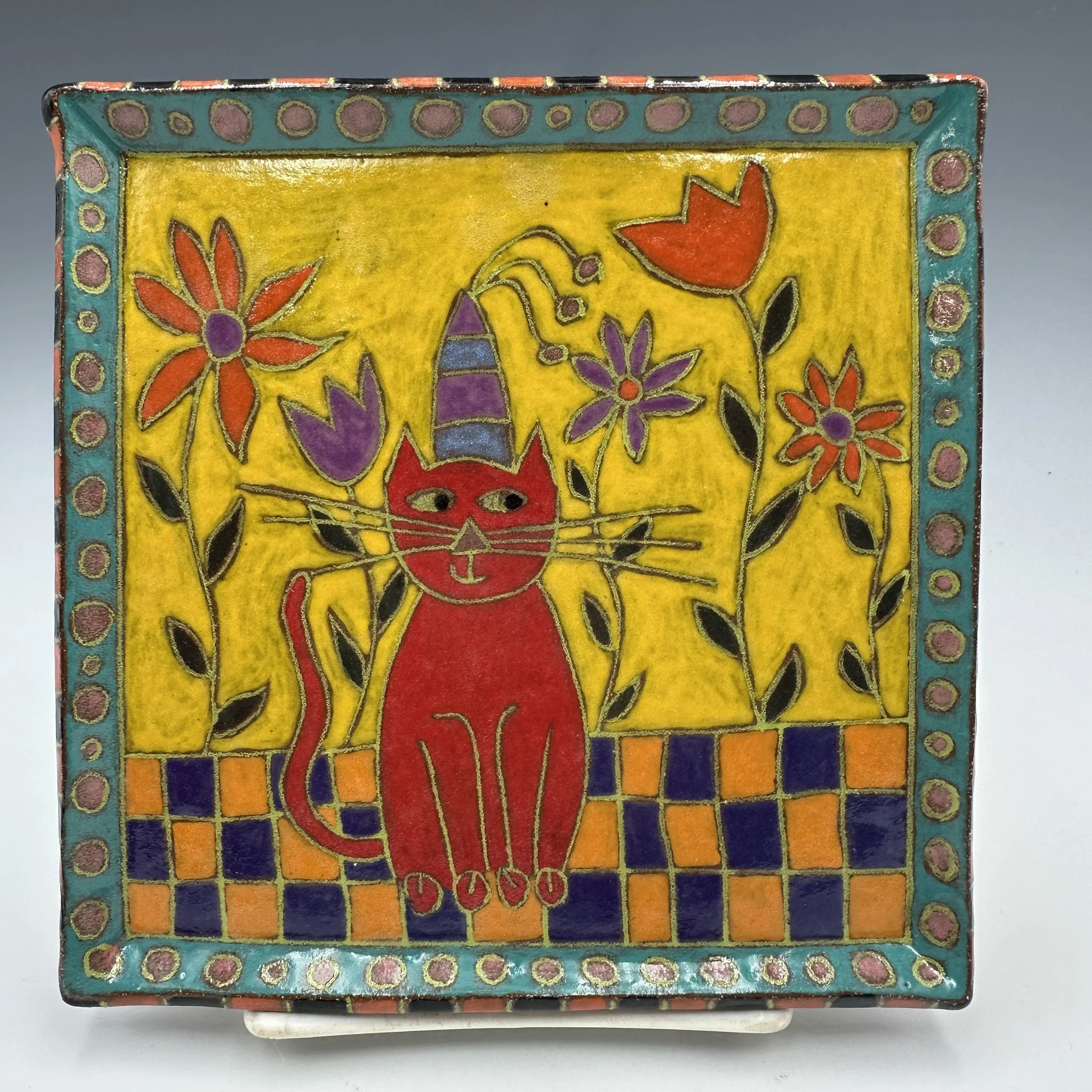 Mara Gross Red Cat with Yellow Background Plate