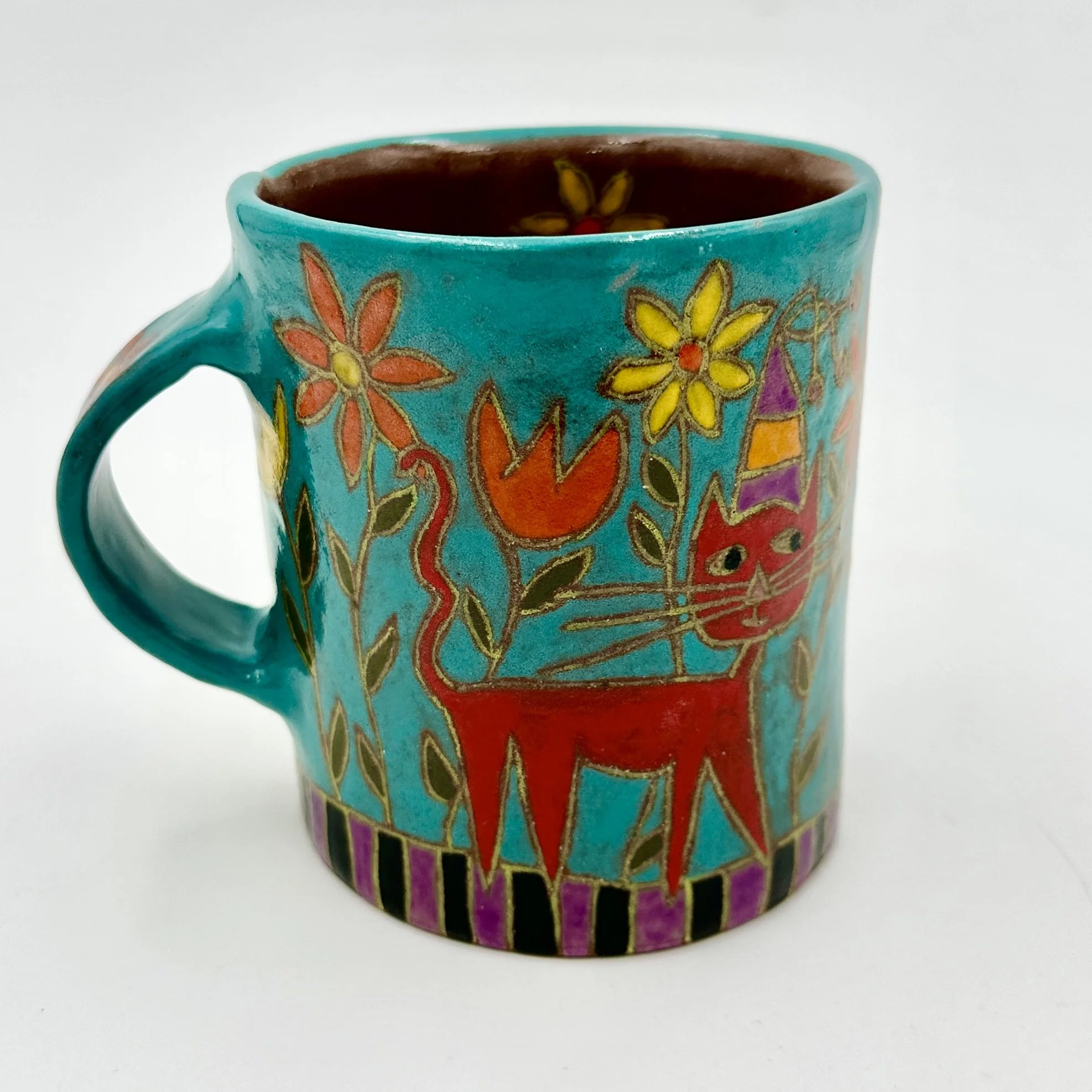 Mug Red Cat Walking through flowers 2.JPG
