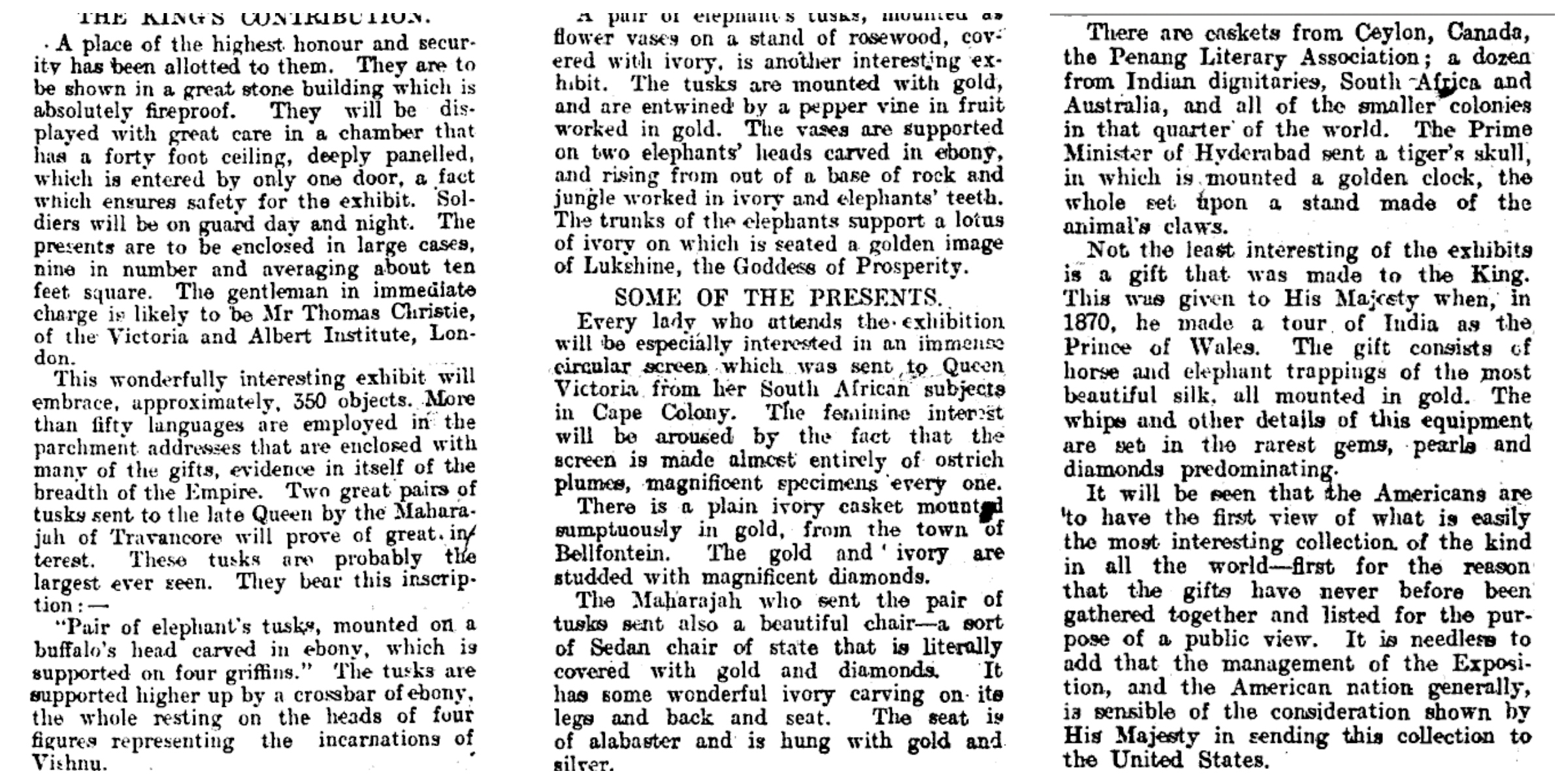 THE LOUISIANA PURCHASE EXPOSITION.PRESS, VOLUME LXI, ISSUE 11877, 26 APRIL 1904; http://paperspast.natlib.govt.nz/newspapers/CHP19040426.2.7 