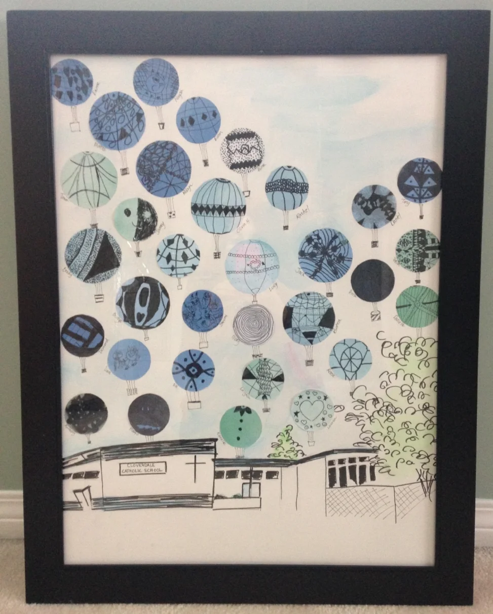 This one of a kind artwork was created by the Grade 4 class under the supervision of Alicia Hadson. Opening Bid: $50 Bid Increments: $10 Class Code: Name, G4-(place bid)