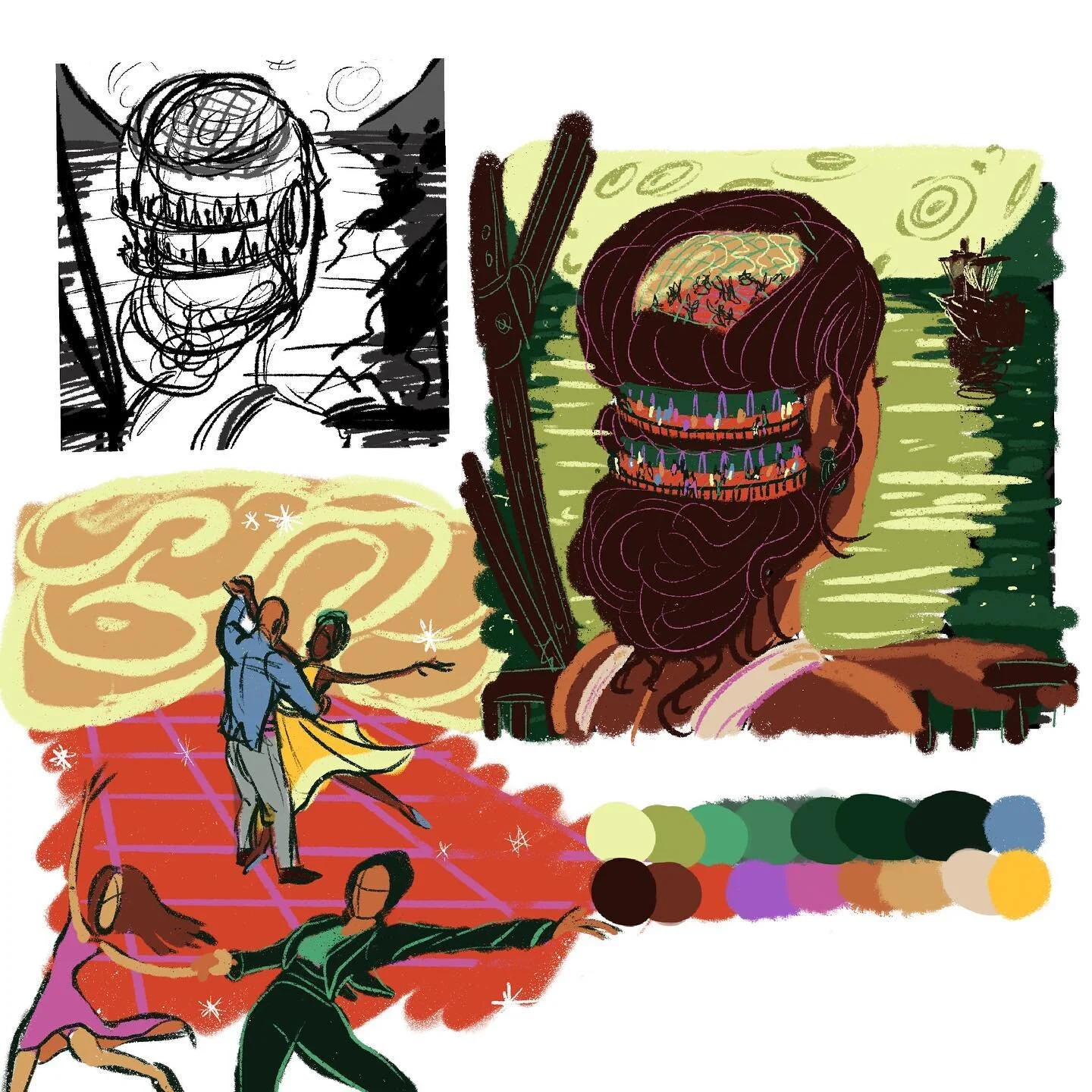 Her head is a cruise ship, while she sails along  and watches boats slip away into the moonlight- a vivid dream from last night I wanted to get down this morning before I forgot. 🚢🌈🌕 #fullmoon #conceptart #dream