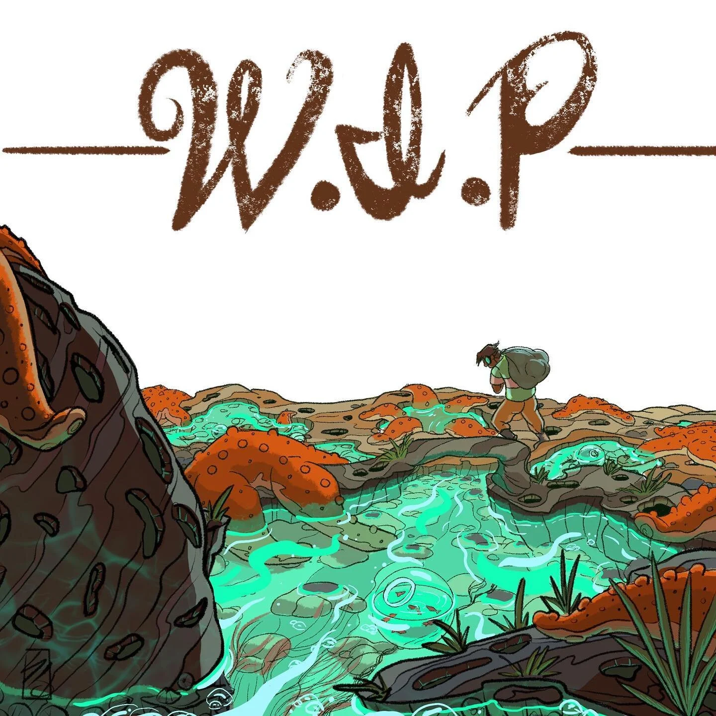 Work in progress for a piece I was shelving for a bit. Adding the colored backdrop next🌊☀️#wip #illustration #visdev #visdevart #environment #ocean #starfish #tidepools #mystical #fantasyart  #risingsealevels #conceptart