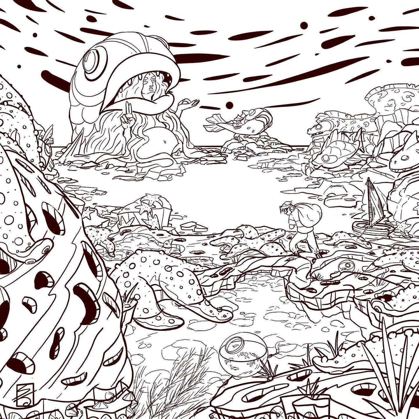 #linework done and next will be the final colors 🌈🌊💦
#wip #visdev #visdevart #backgrounds #environment #sea #mothernature #risingseas #tidepools #goddess #creatureart