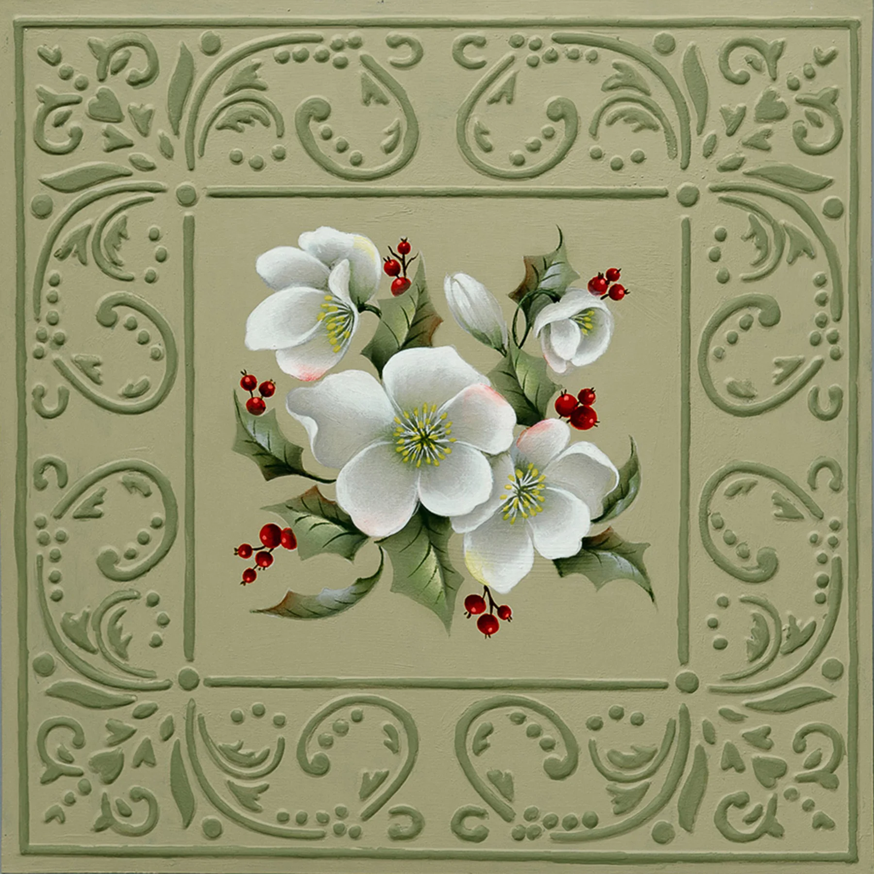 Christmas Roses and Holly6x6.jpg