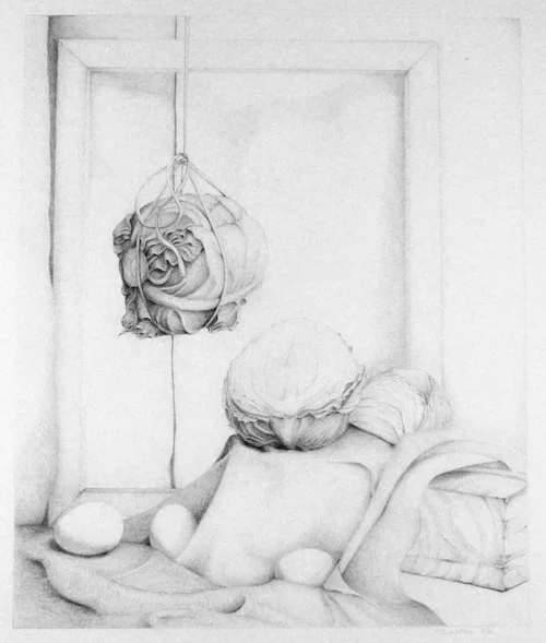 Still Life with Cabbage and Eggs 22 x 28" framed $875