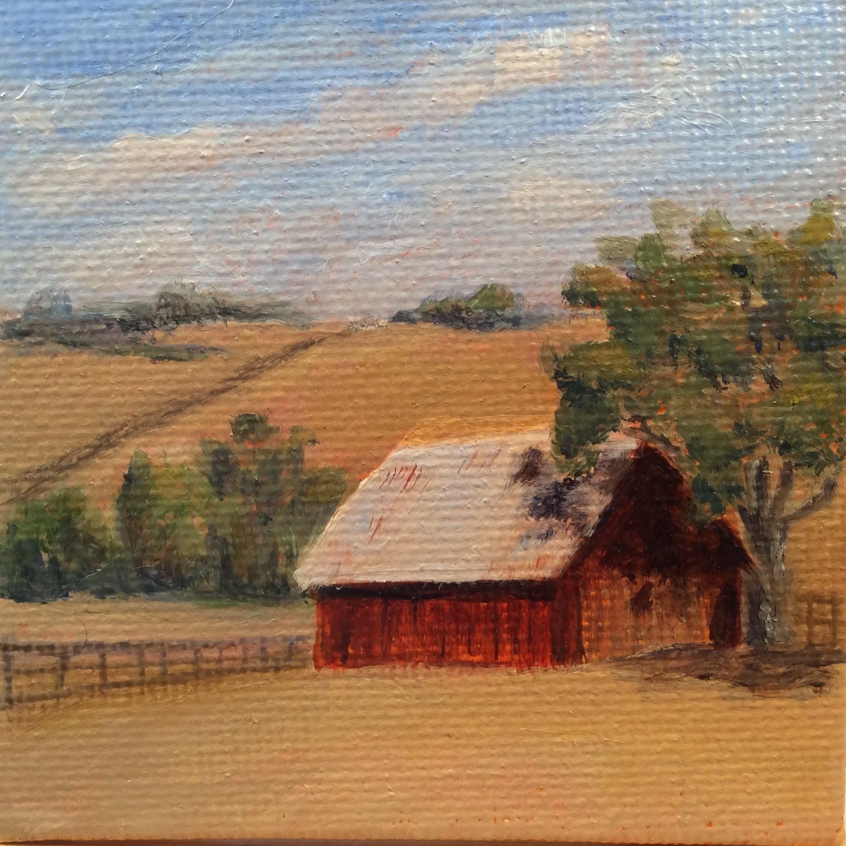 Red Barn - 3 x 3" oil on canvas