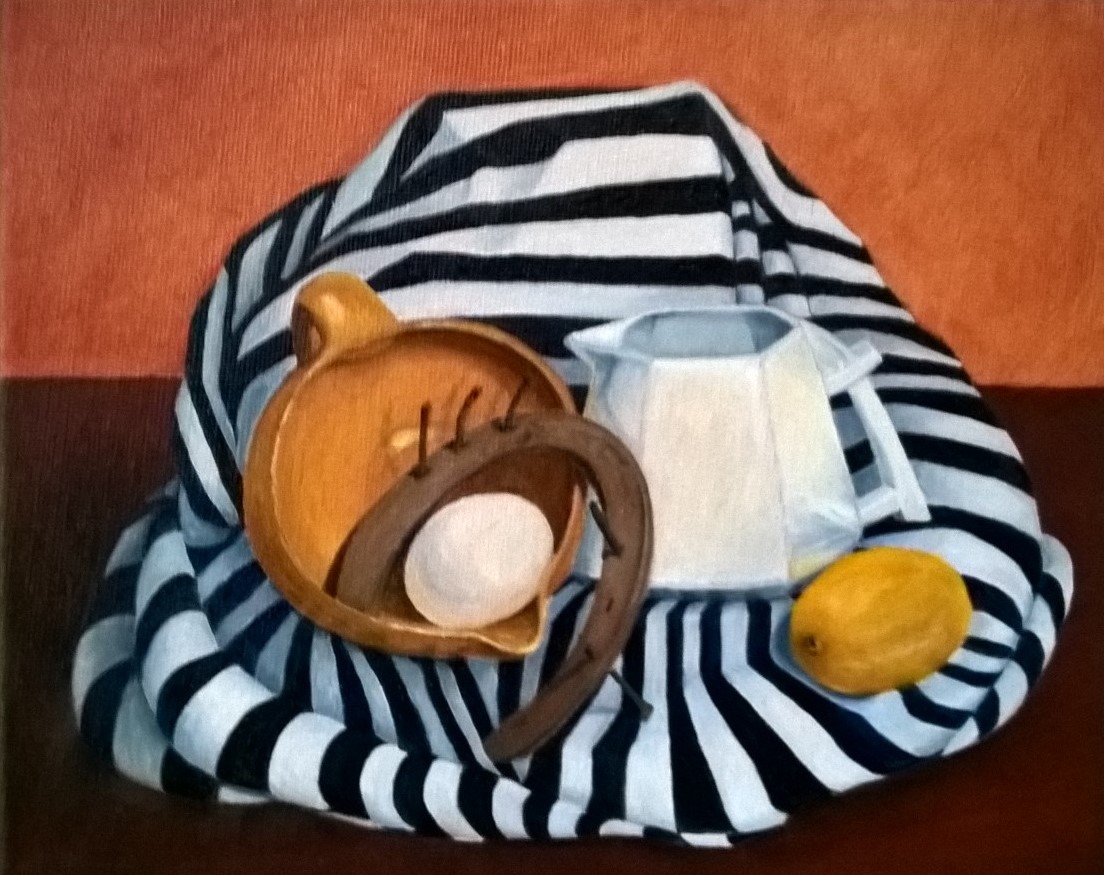 STILL LIFE WITH WHITE PITCHER 8 X 10" OIL ON CANVAS