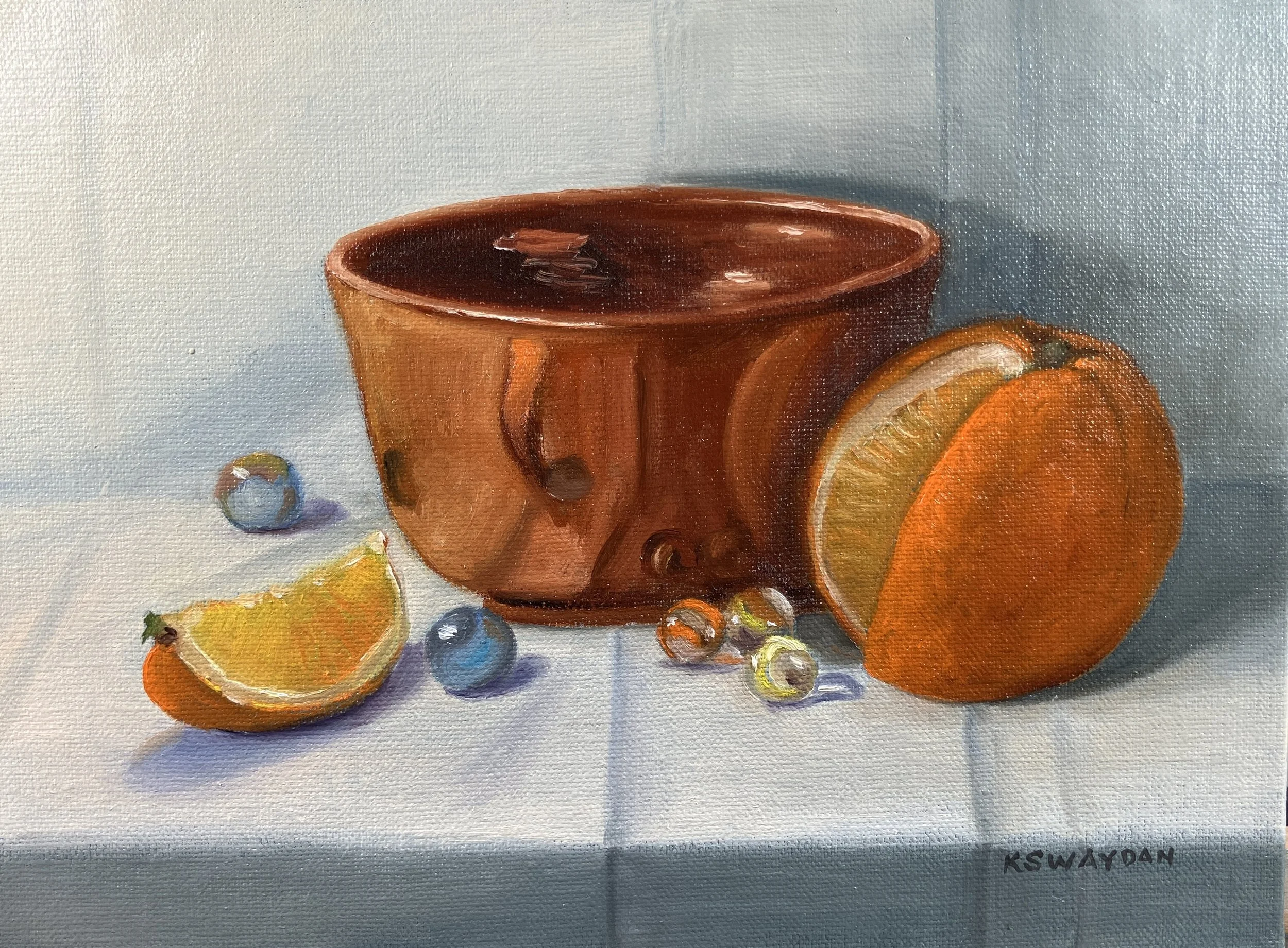 Still-life with Orange and Marbles - 6 x 8" oil on linen panel - SOLD