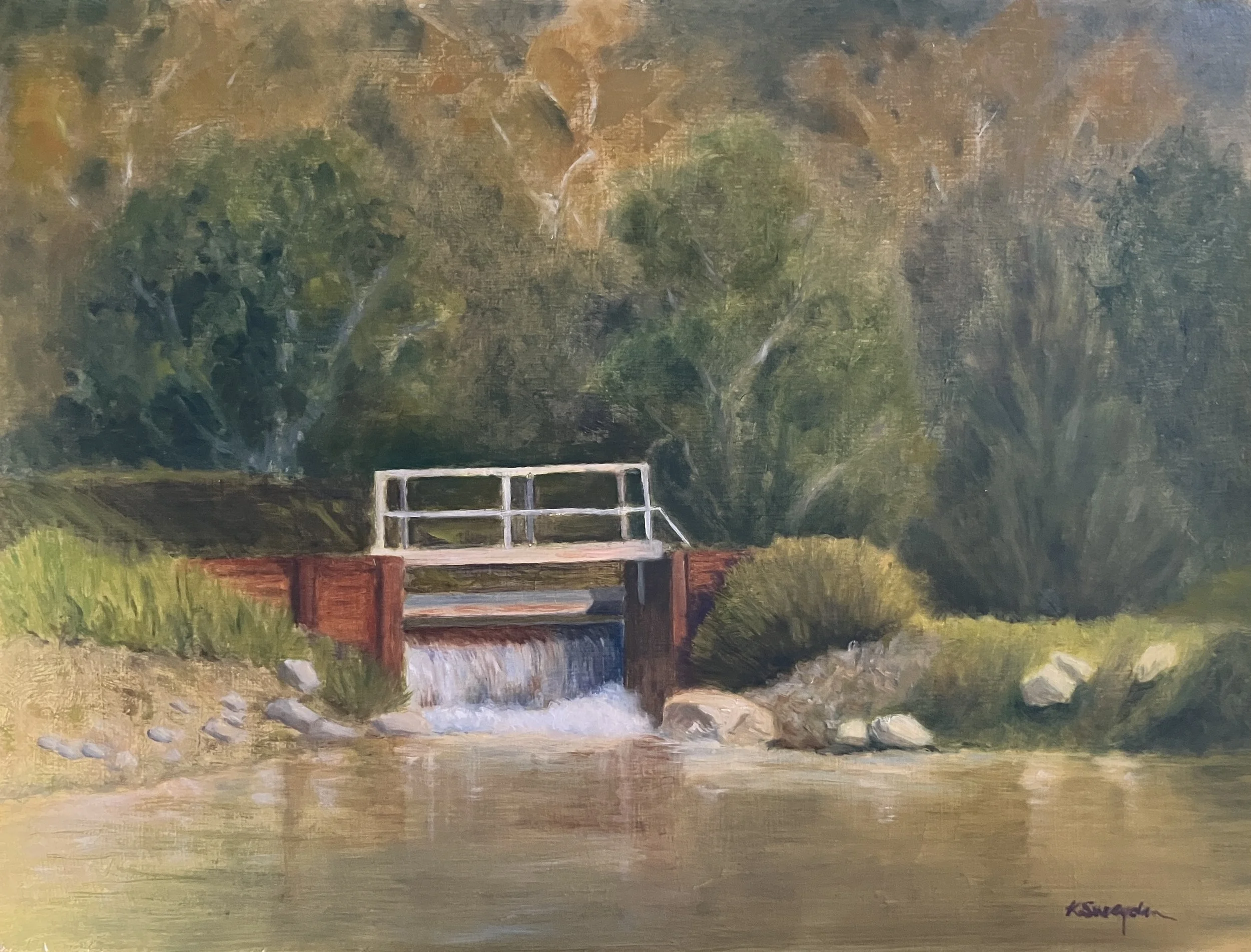 Arroyo Spreading Basin - 9 x 12" oil on Masonite panel - $295