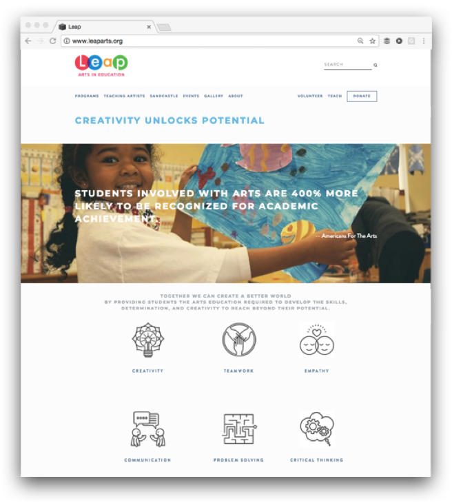 Top of Leap's new website.