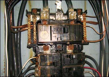 Electrical panel rusted away after a flood