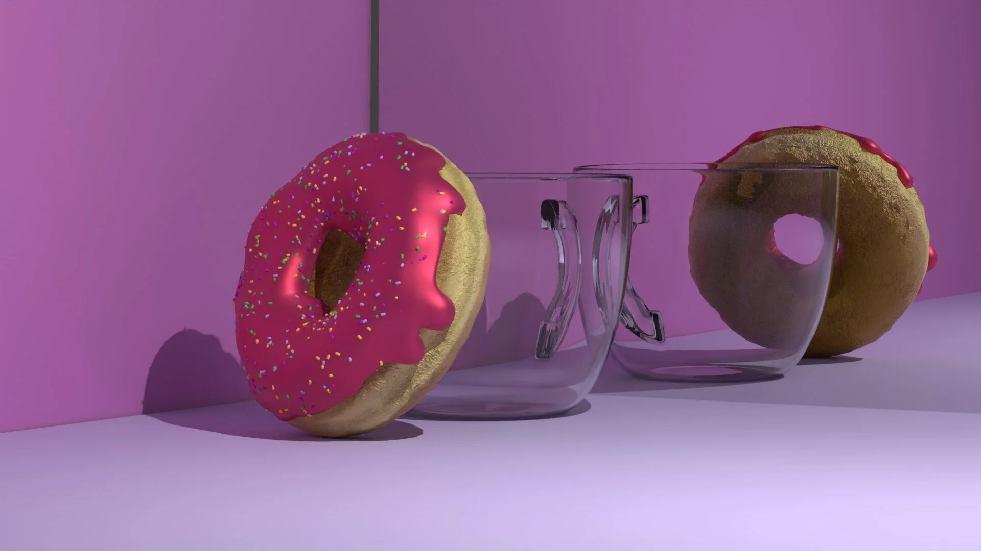 High-poly “Sprinkled Frosted Donuts” & Glass Cup-