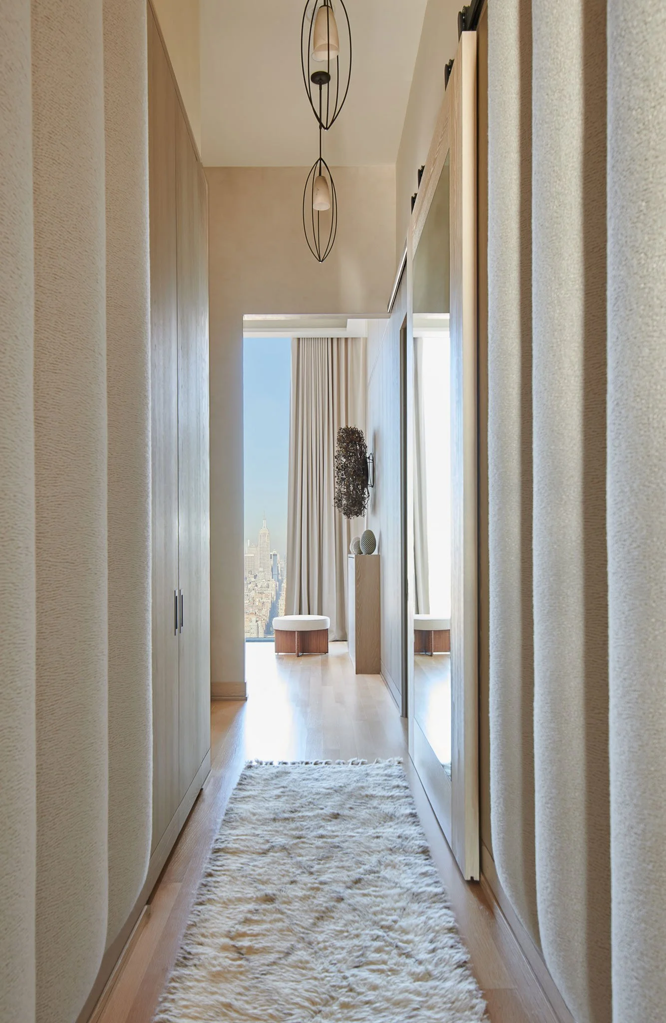 Upholstered wall panels in luxury contemporary New York City penthouse