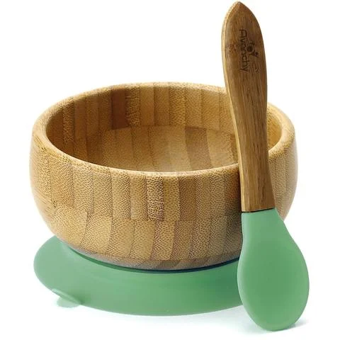 Baby Bamboo Suction Bowl & Spoon Green - Avanchy