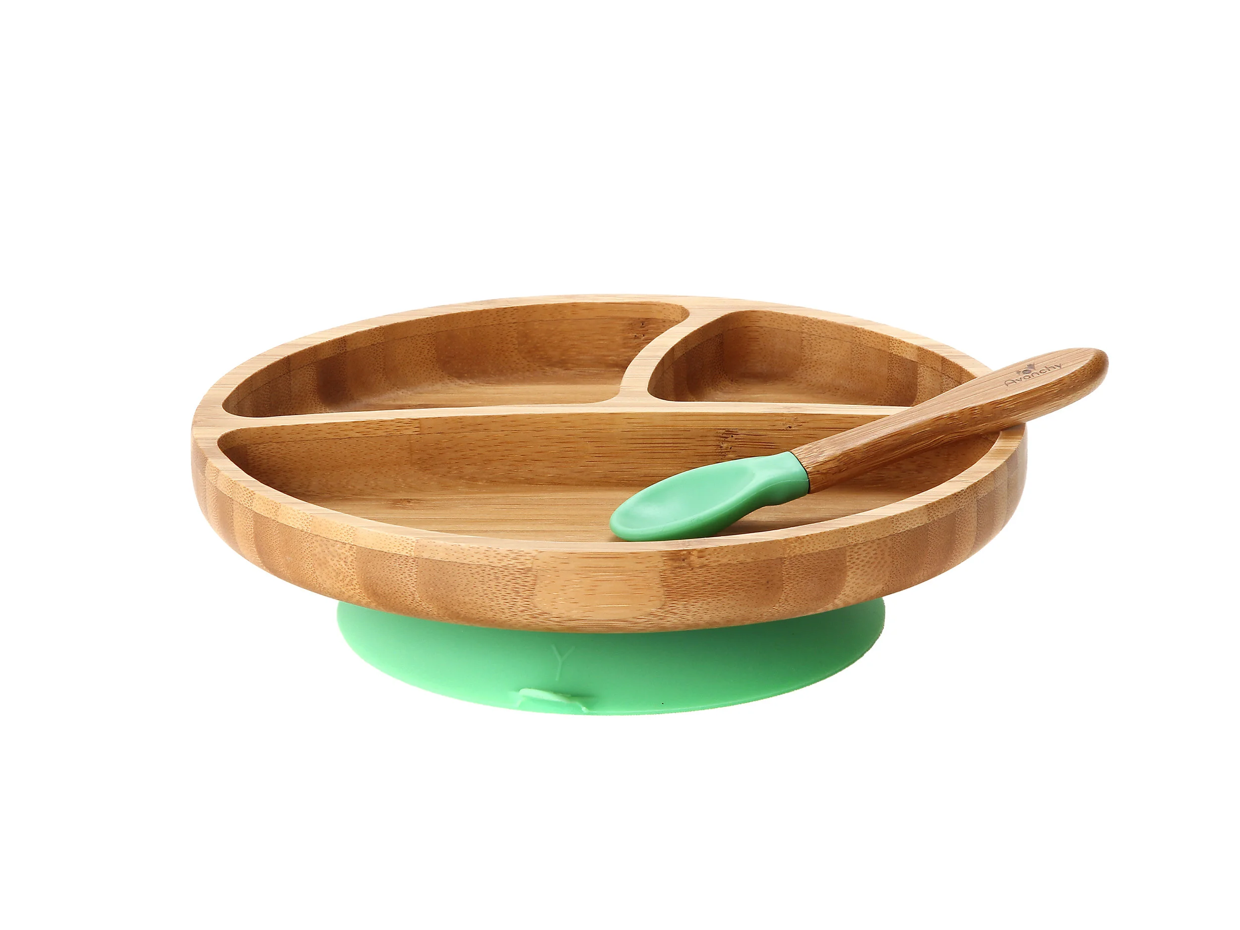Toddler Bamboo Suction Plate & Spoon Green - Avanchy