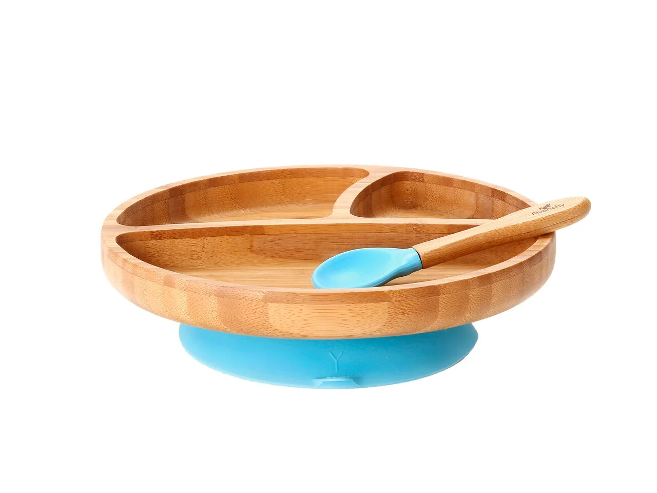 Toddler Bamboo Suction Plate  and Spoon Blue - Avanchy