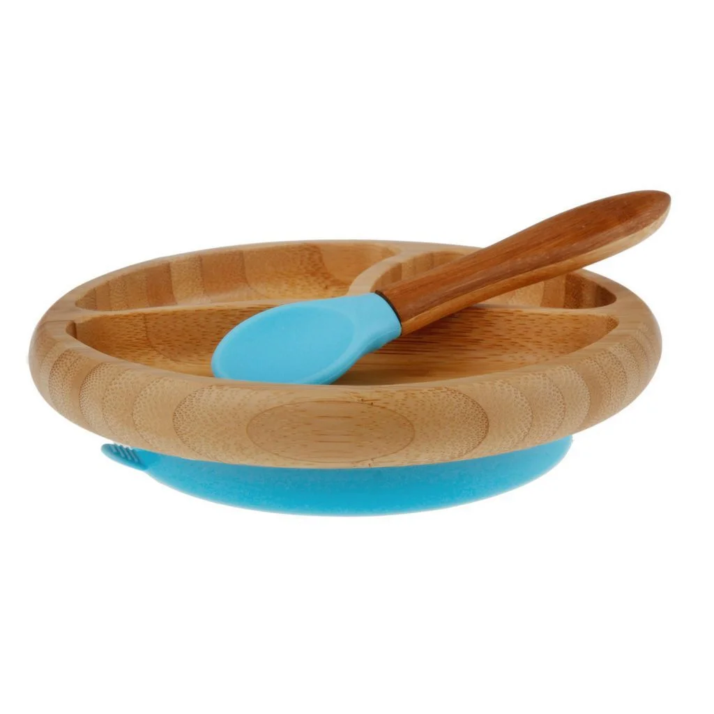  Baby Bamboo Suction Plate and Spoon Blue - Avanchy
