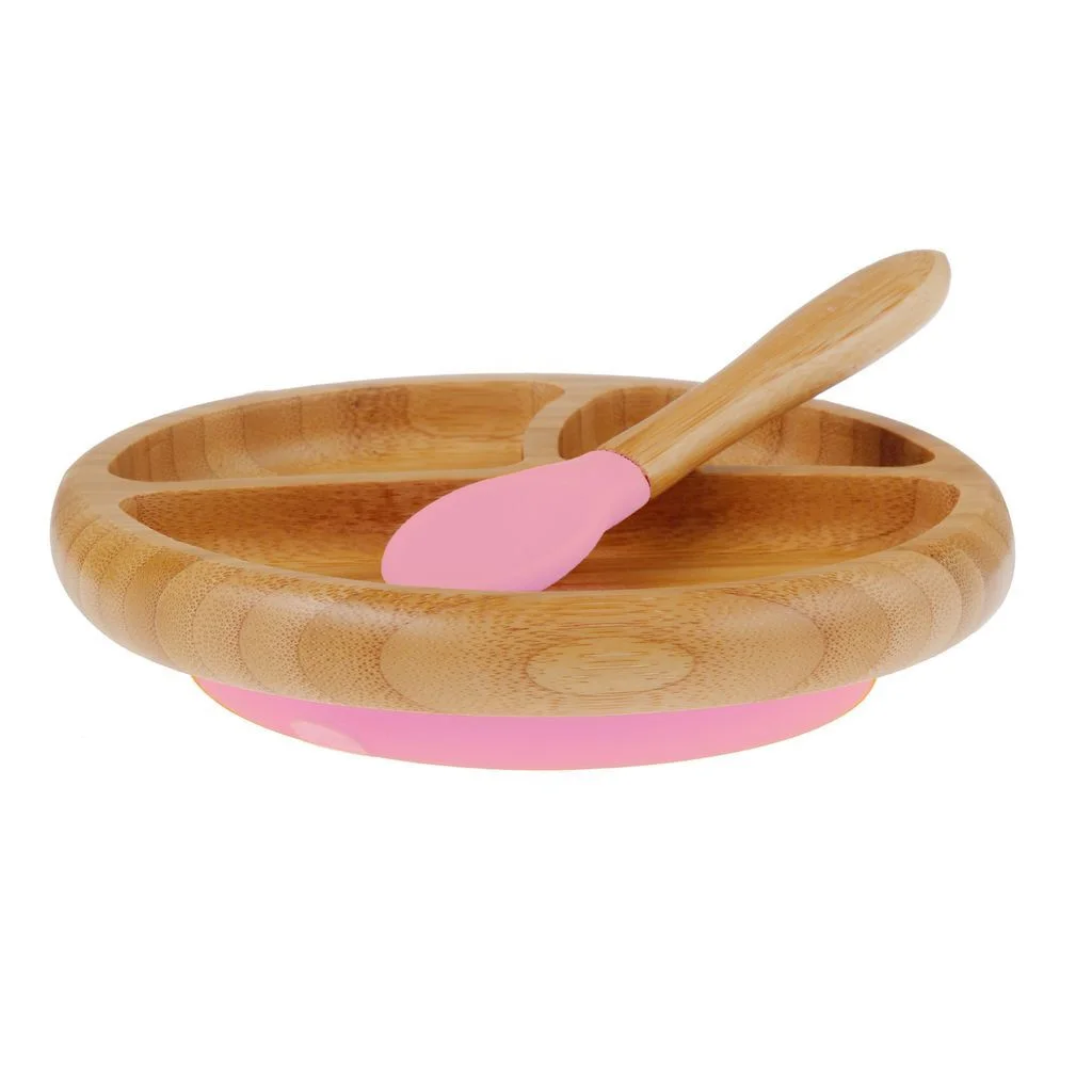Baby Bamboo Suction Plate and Spoon Pink - Avanchy