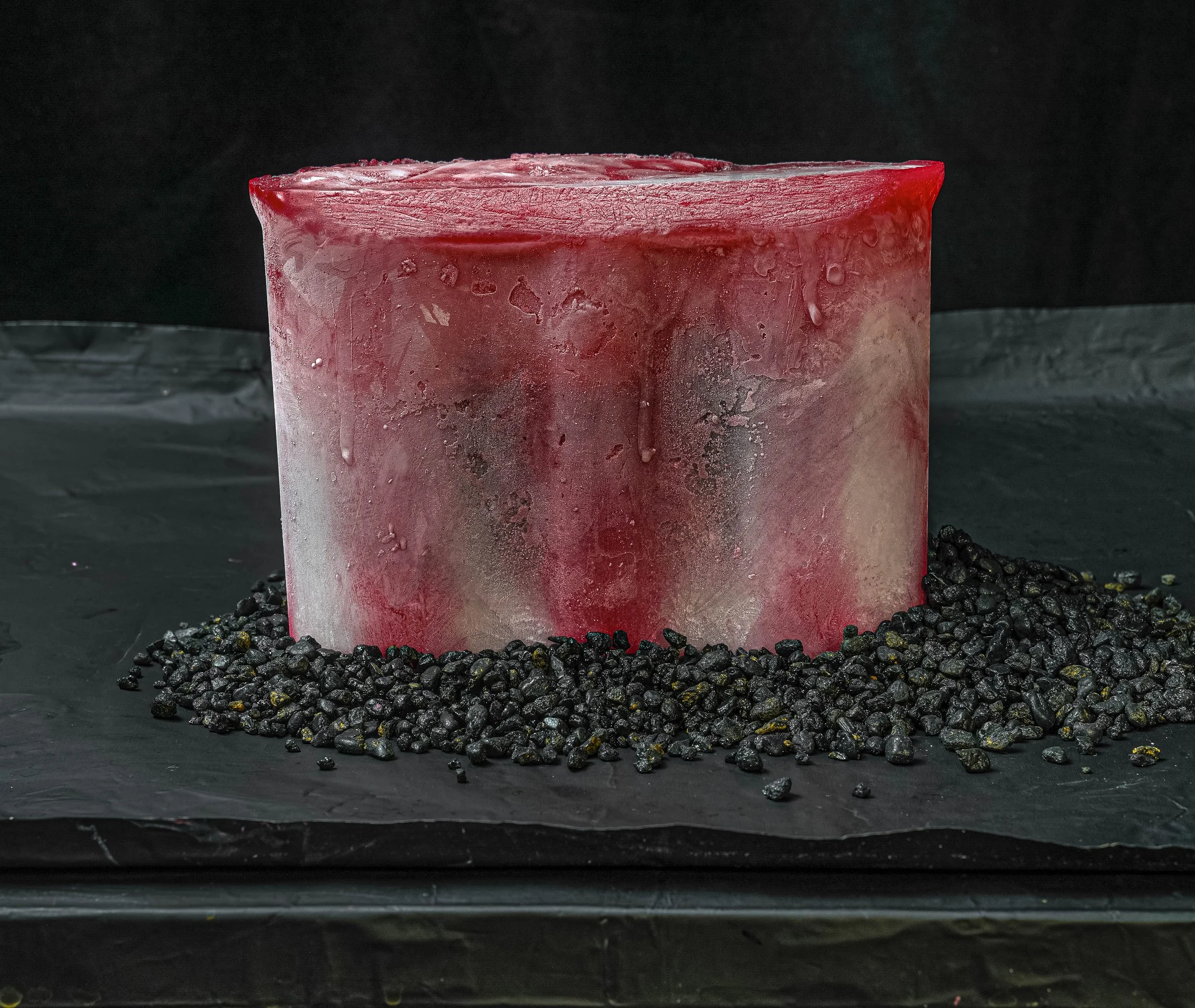 Red on black in white