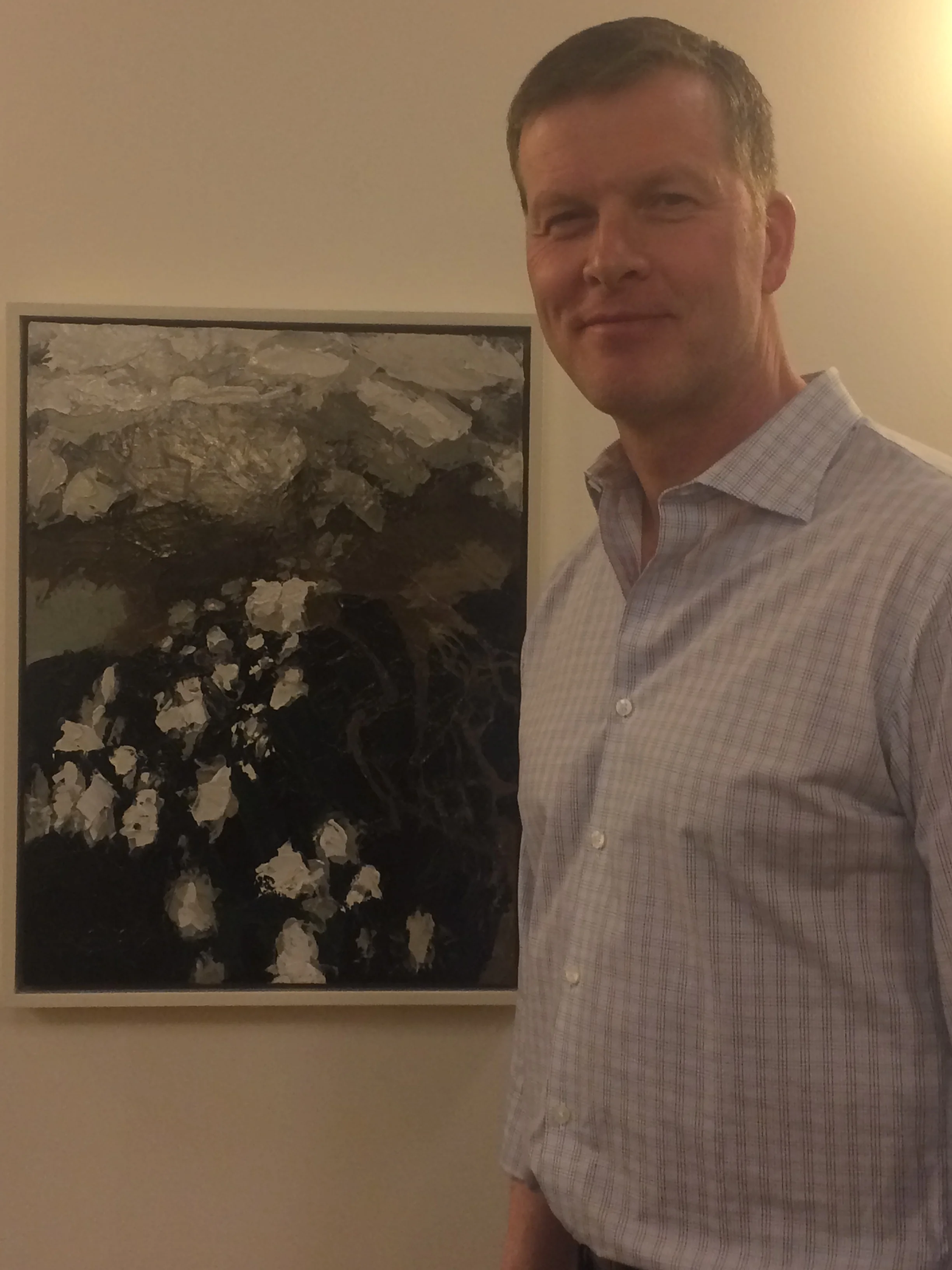 Yours truly with " Above The Clouds IV ", inspired by the view of clouds over the Gulf of Mexico en route to Miami, FL.